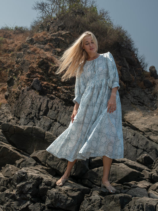 Floral Hand Block Print Kyra Maxi Dress | Bohemian Cotton Dress | Summer Dresses for Women | String Closer Custom Boho Dress Gift For Mom