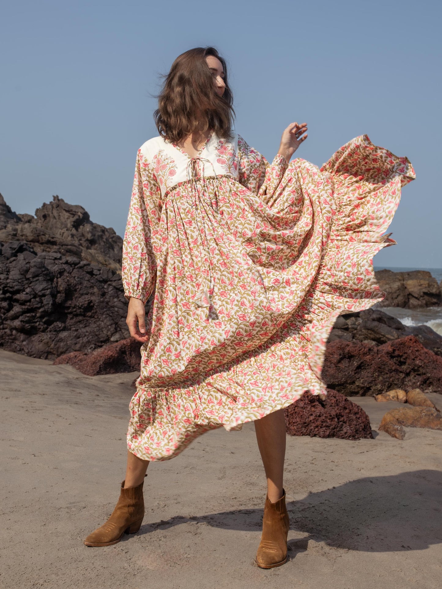 Floral Hand Block Print Maxi Dress | Boho Cotton Dress | Summer Dresses for Women | Indian Long Maxi Dress, Floral Print Cotton Custom Dress