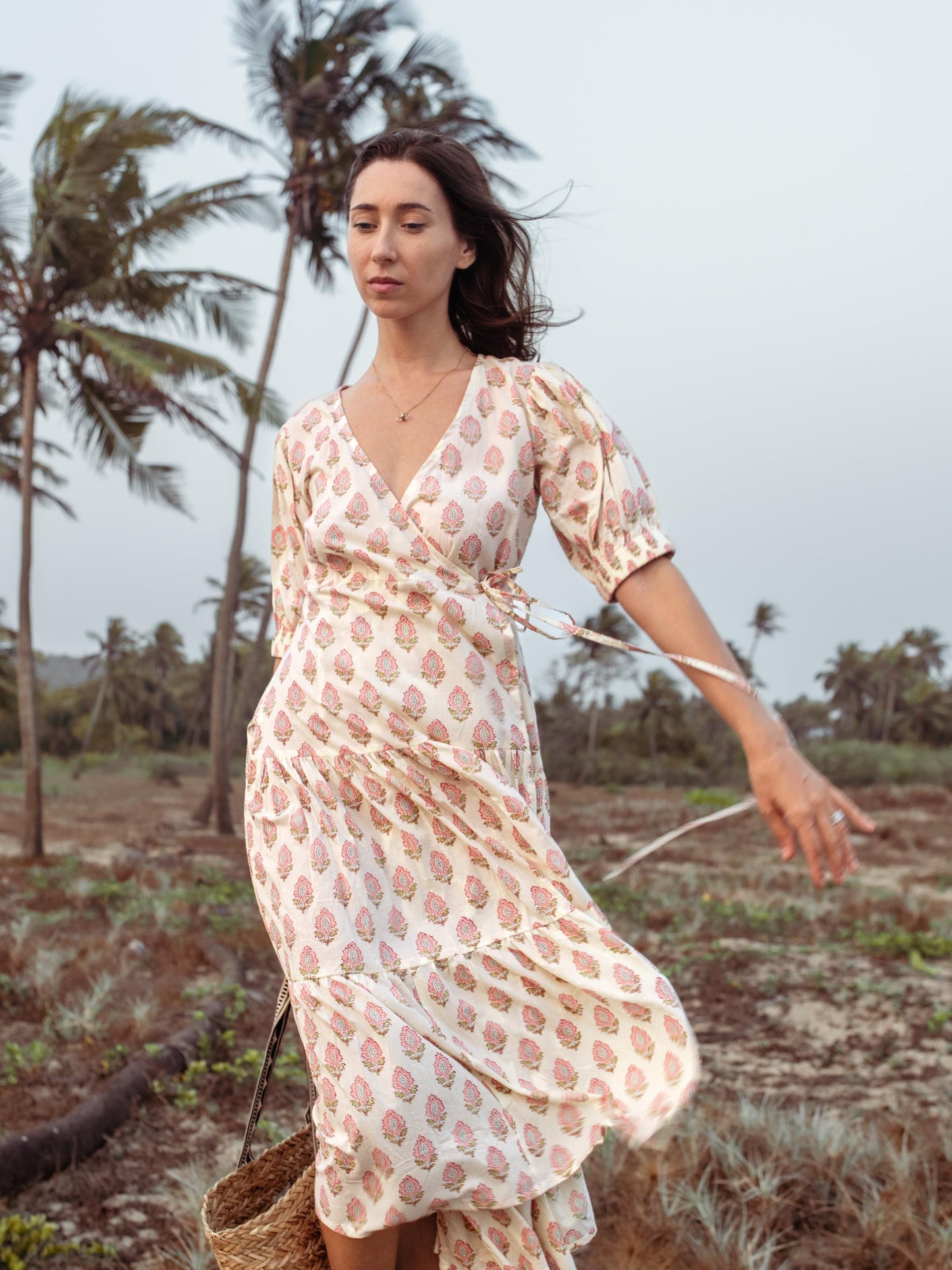 Cotton Long Maxi Warp Dress, Indian Block Print Dress, Tiered Cotton Custom Comfy Dress, Boho Puff Sleeve Dress, Honeymoon Wedding Dress