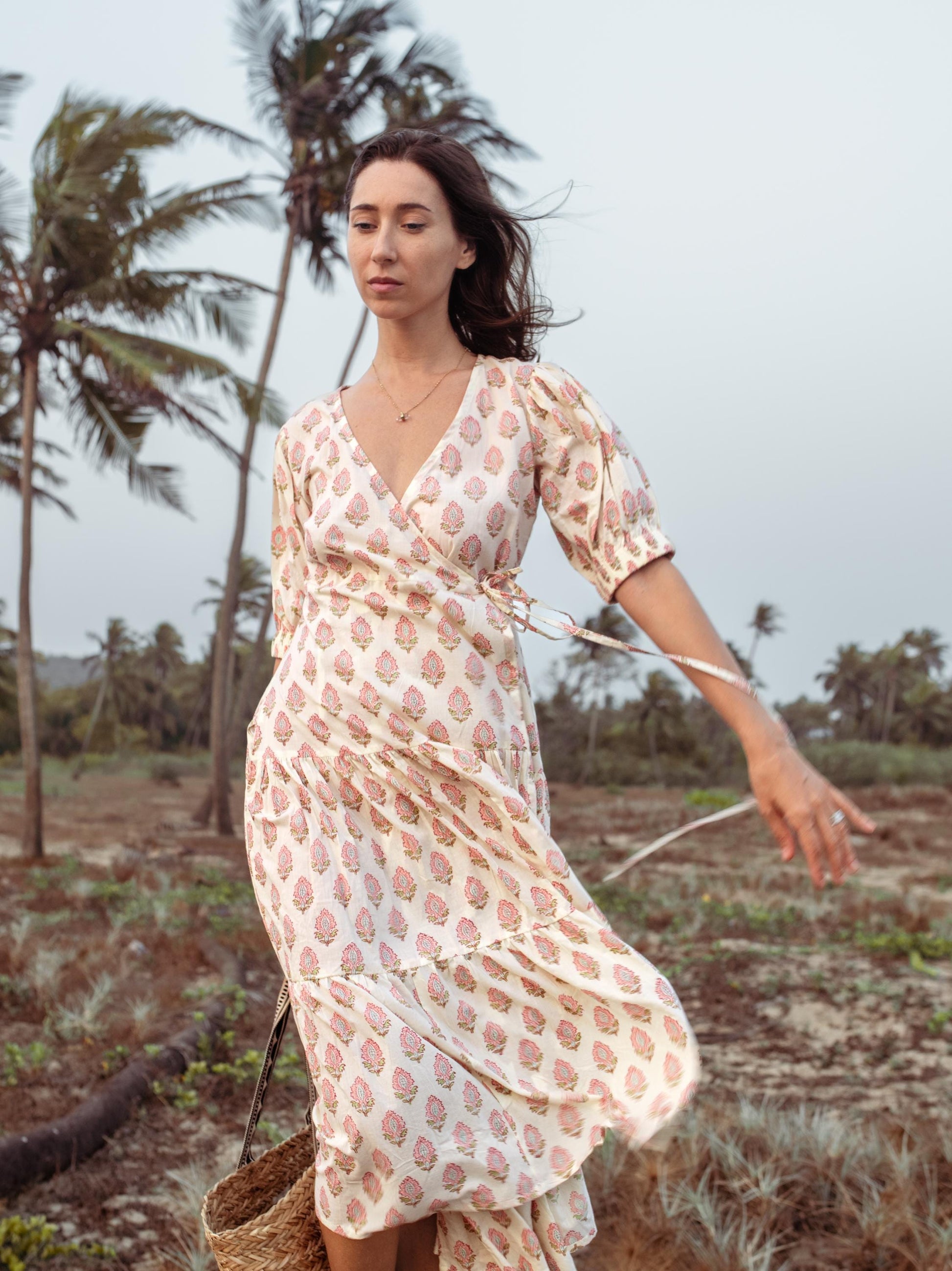 Cotton Long Maxi Warp Dress, Indian Block Print Dress, Tiered Cotton Custom Comfy Dress, Boho Puff Sleeve Dress, Honeymoon Wedding Dress