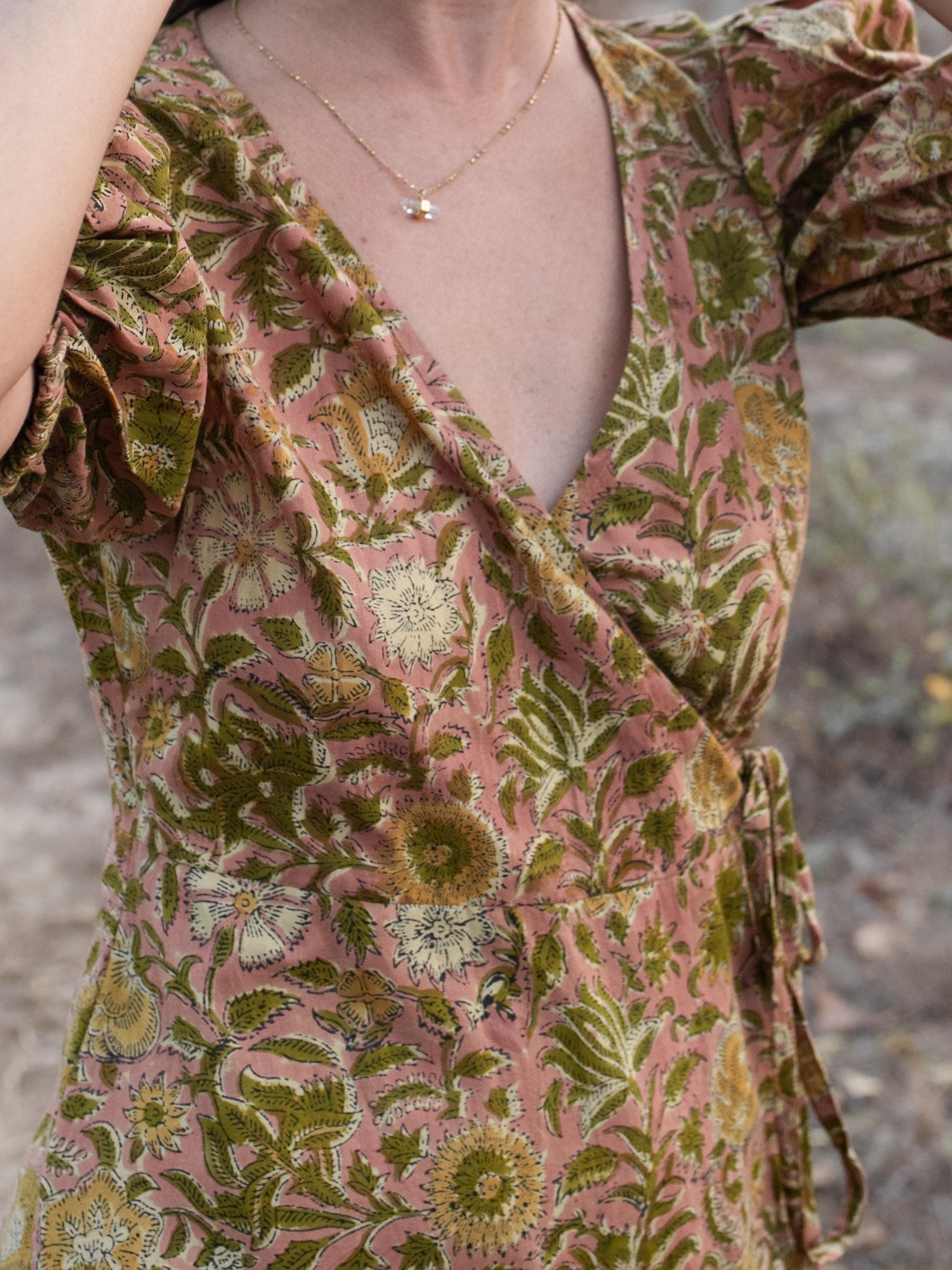 Block Print Maxi Warp Dress, Indian Cotton Long Dress, Tiered Midi Custom Comfy Dress, Boho Puff Sleeve Dress, Honeymoon Beach Wedding Dress