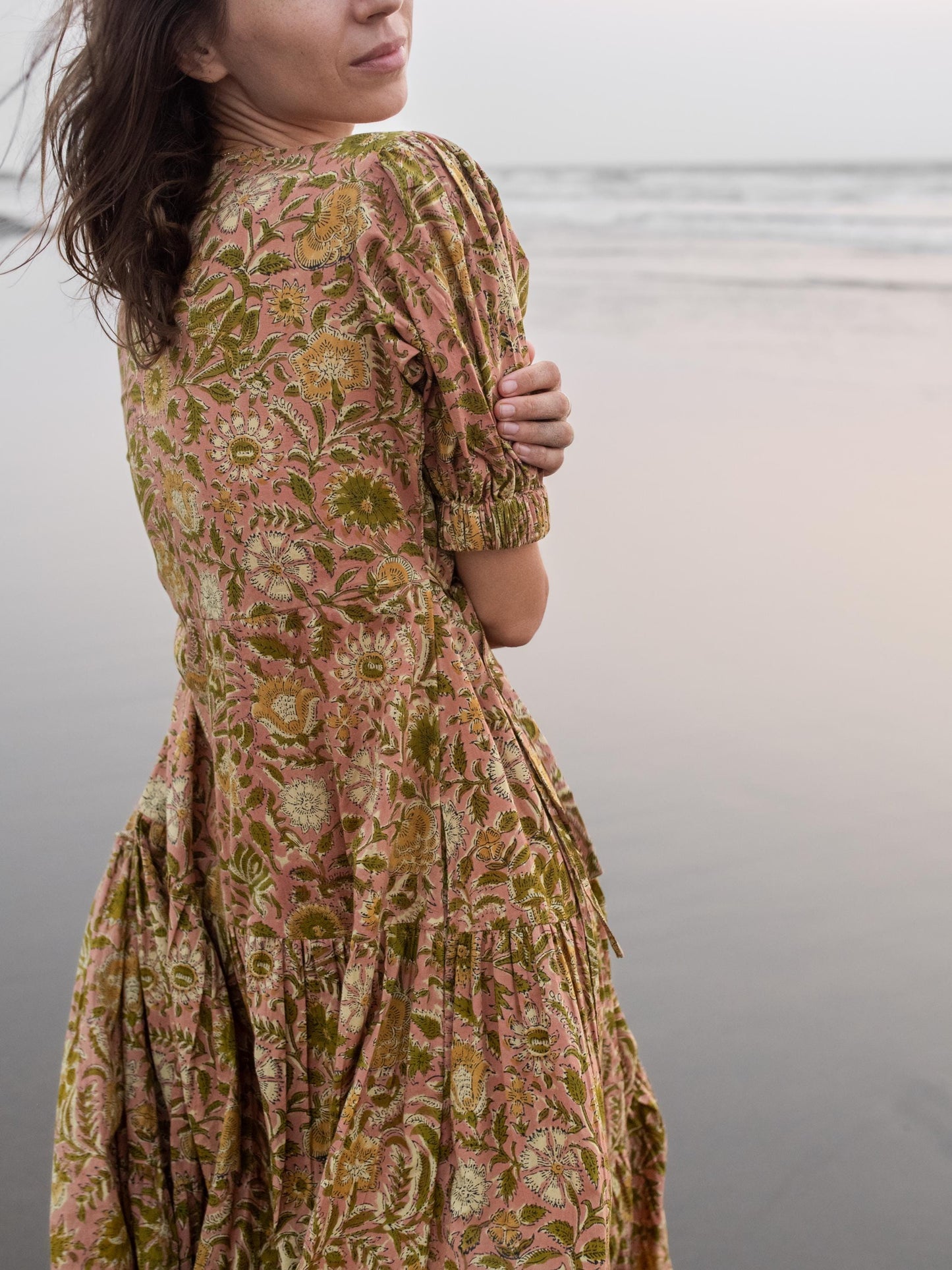 Block Print Maxi Warp Dress, Indian Cotton Long Dress, Tiered Midi Custom Comfy Dress, Boho Puff Sleeve Dress, Honeymoon Beach Wedding Dress