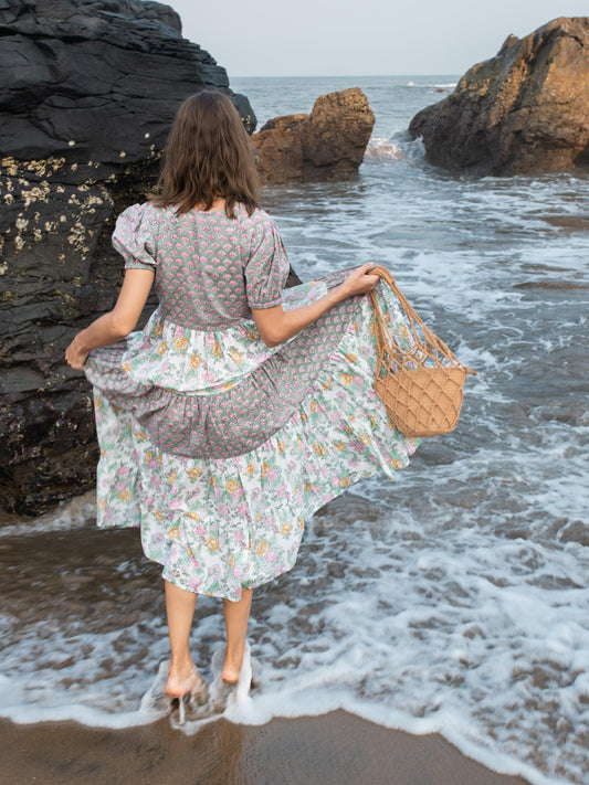 Block print dress, Women dress, Cotton Summer Dress, Floral Boho Beach Wedding Dress, Vacation Bohemian Long Maxi Pregnancy Button Dress