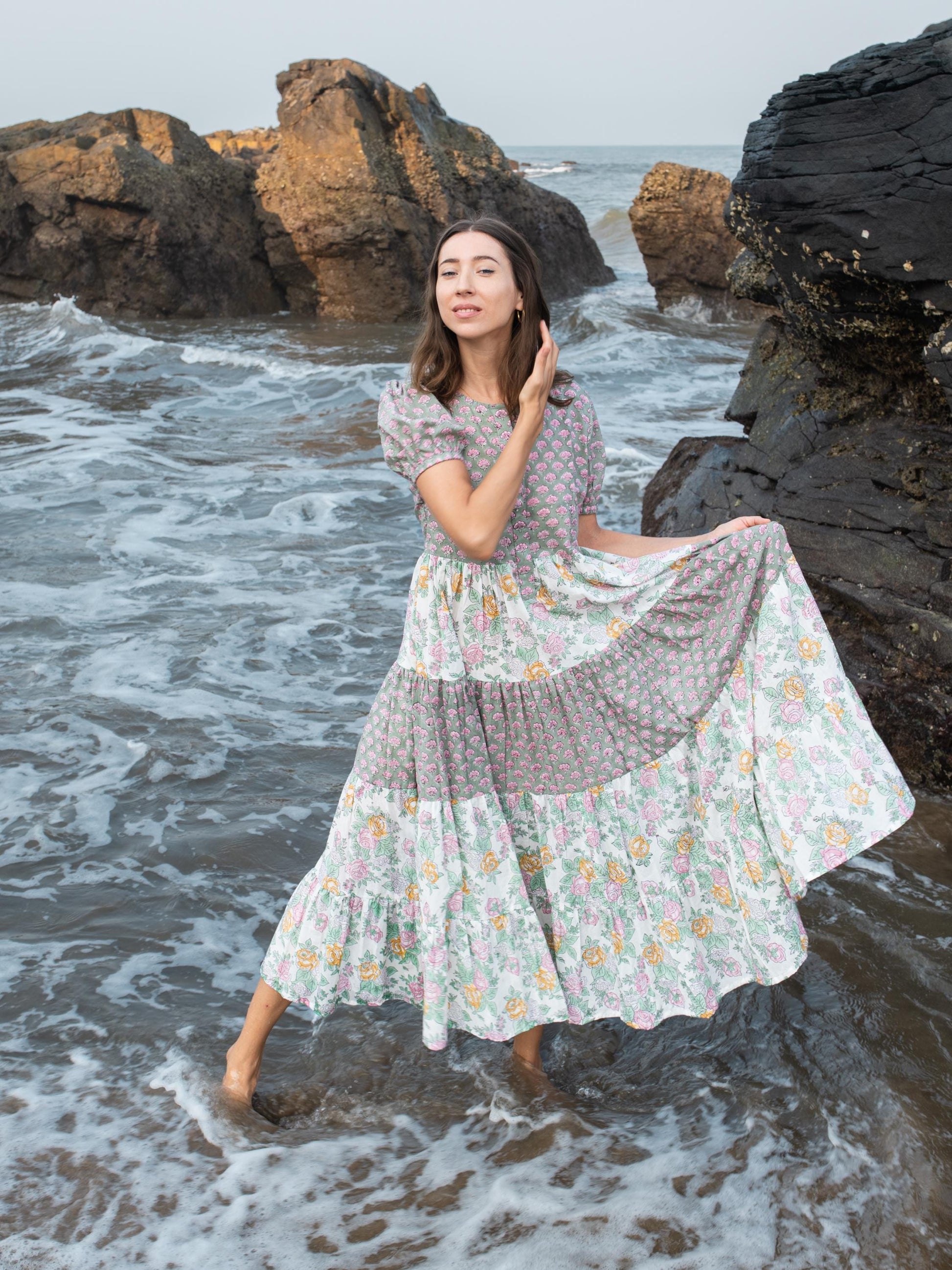 Block print dress, Women dress, Cotton Summer Dress, Floral Boho Beach Wedding Dress, Vacation Bohemian Long Maxi Pregnancy Button Dress