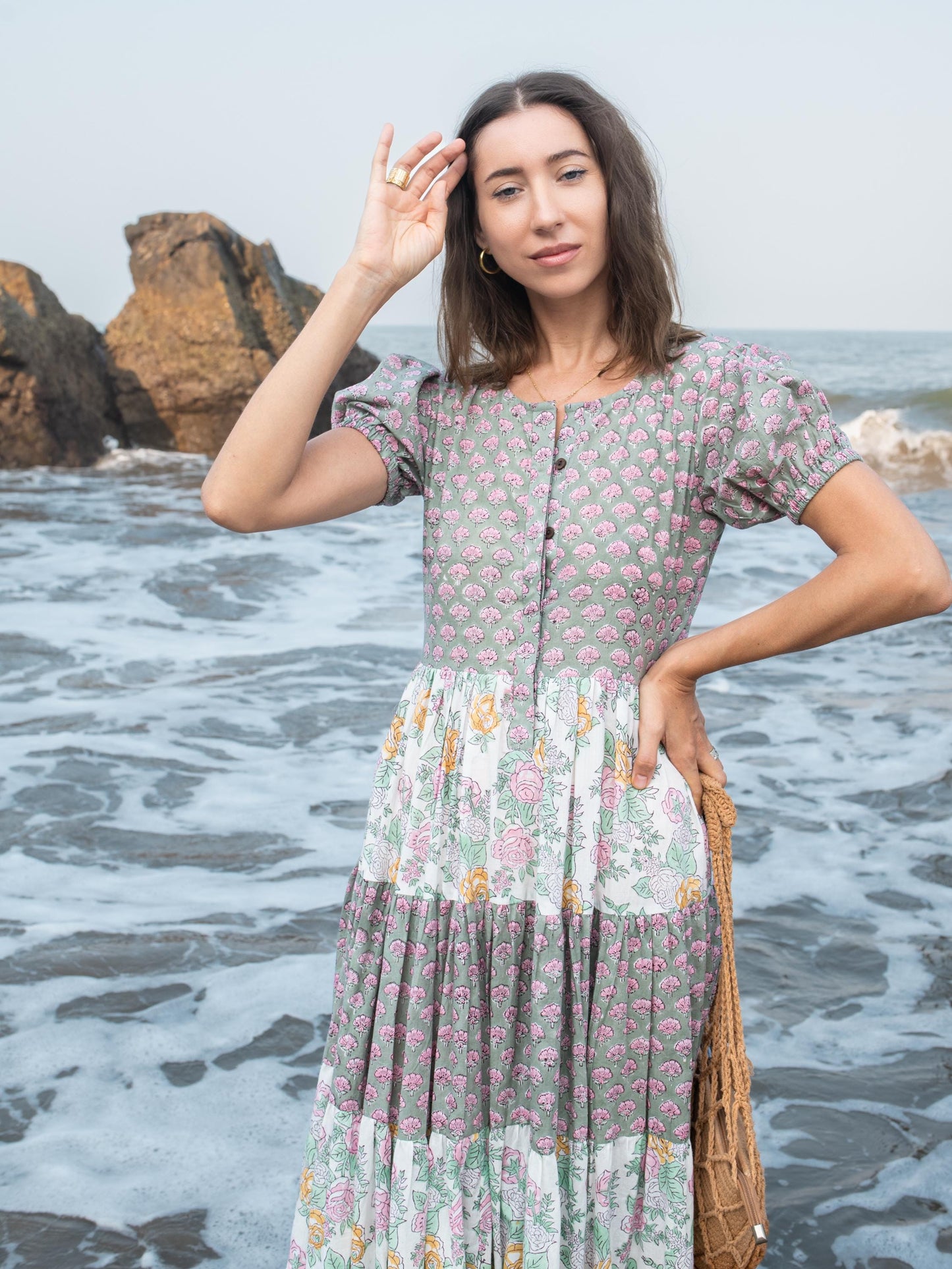 Block print dress, Women dress, Cotton Summer Dress, Floral Boho Beach Wedding Dress, Vacation Bohemian Long Maxi Pregnancy Button Dress