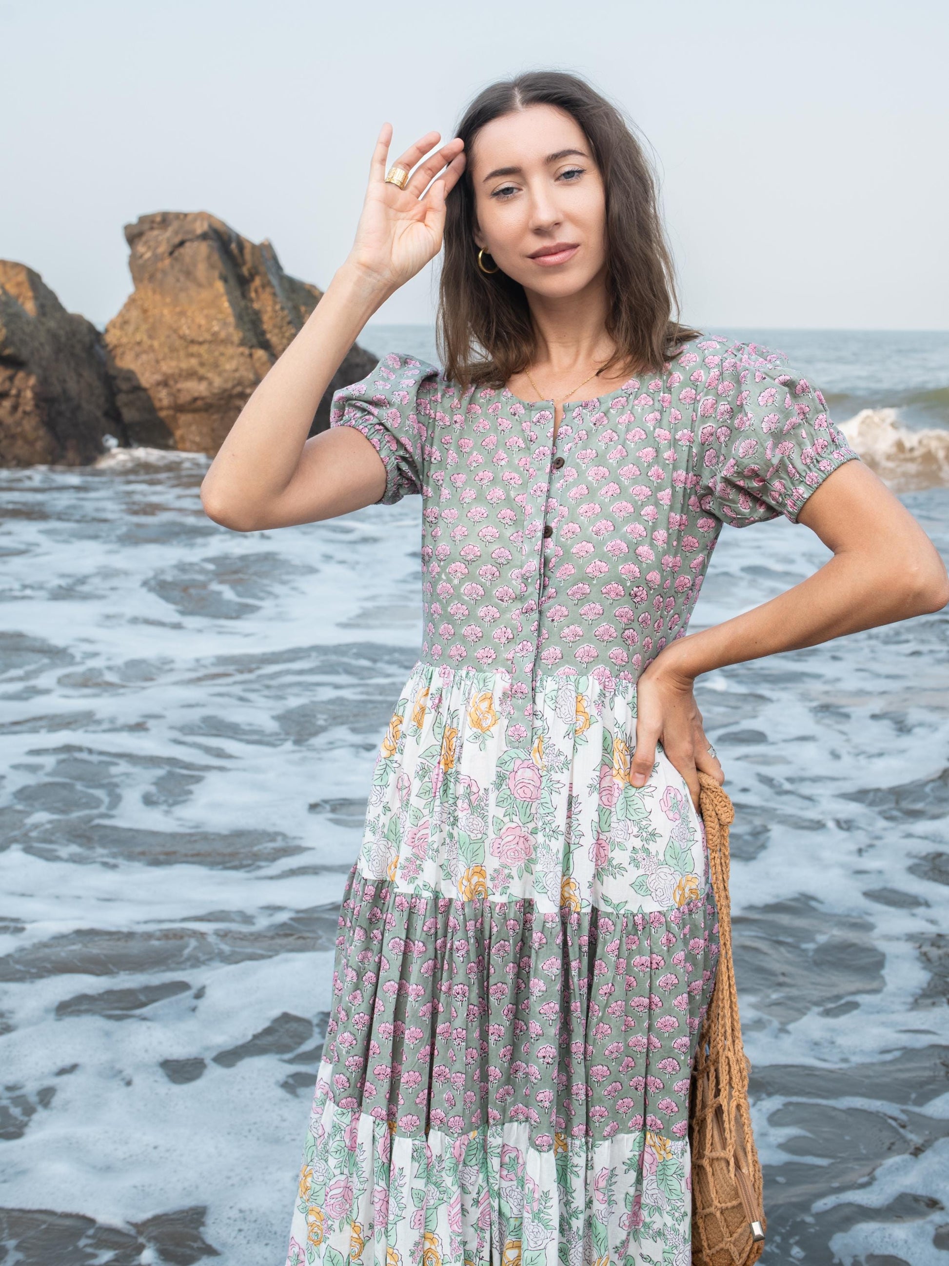 Block print dress, Women dress, Cotton Summer Dress, Floral Boho Beach Wedding Dress, Vacation Bohemian Long Maxi Pregnancy Button Dress