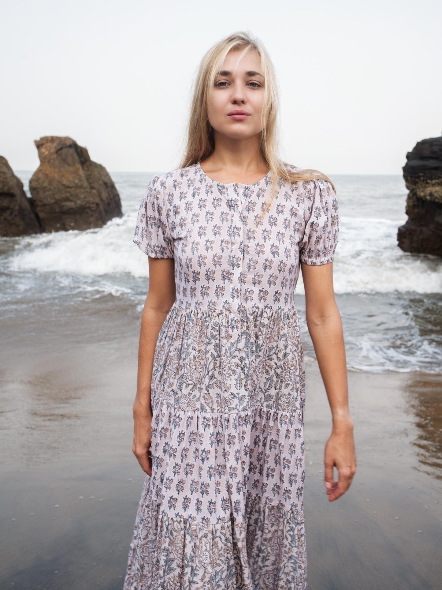 Block print dress, Casual dress, Cotton Summer Dress, Floral Boho Beach Wedding Dress, Vacation Bohemian Long Maxi Pregnancy Button Dress