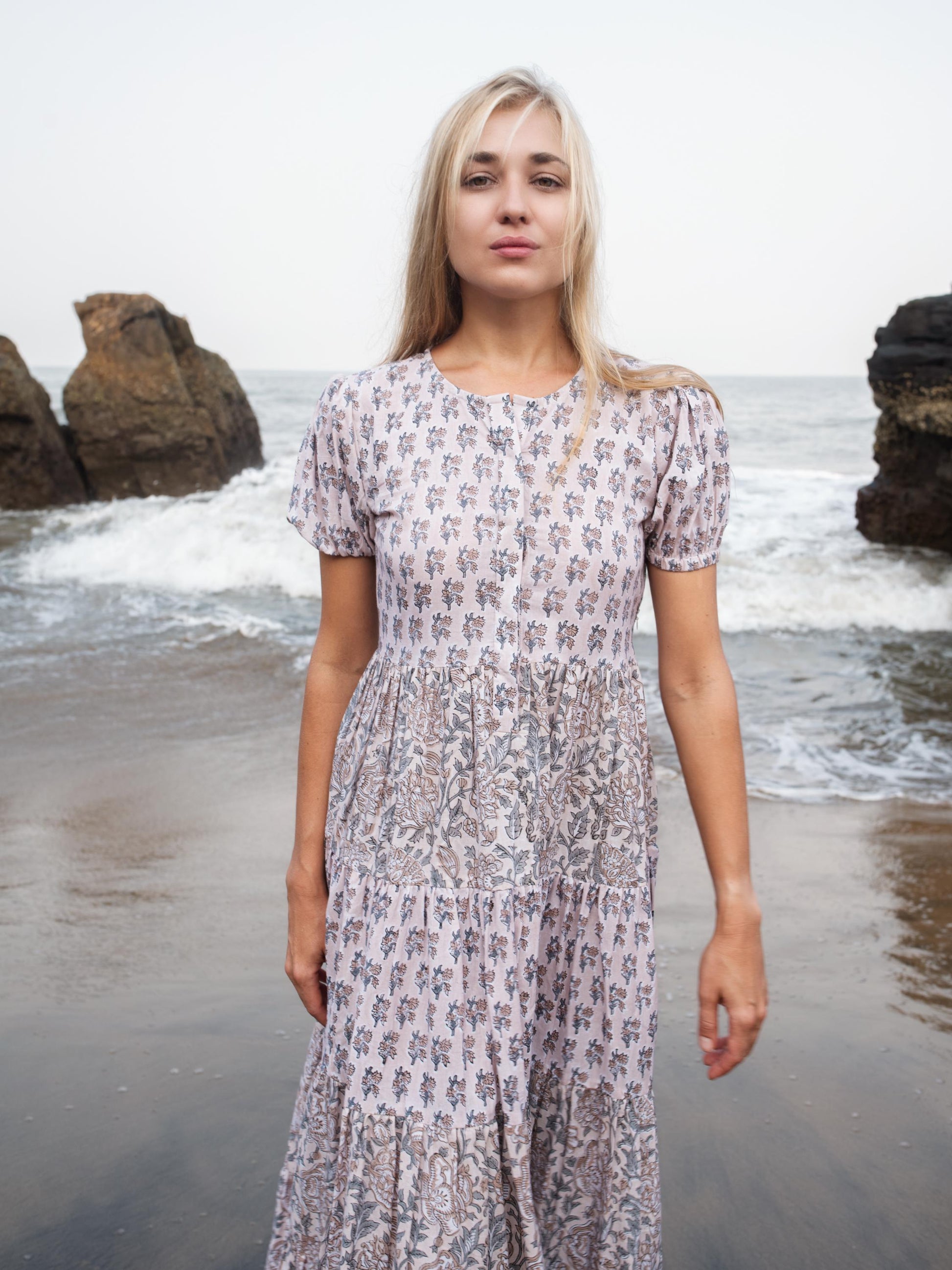 Block print dress, Casual dress, Cotton Summer Dress, Floral Boho Beach Wedding Dress, Vacation Bohemian Long Maxi Pregnancy Button Dress