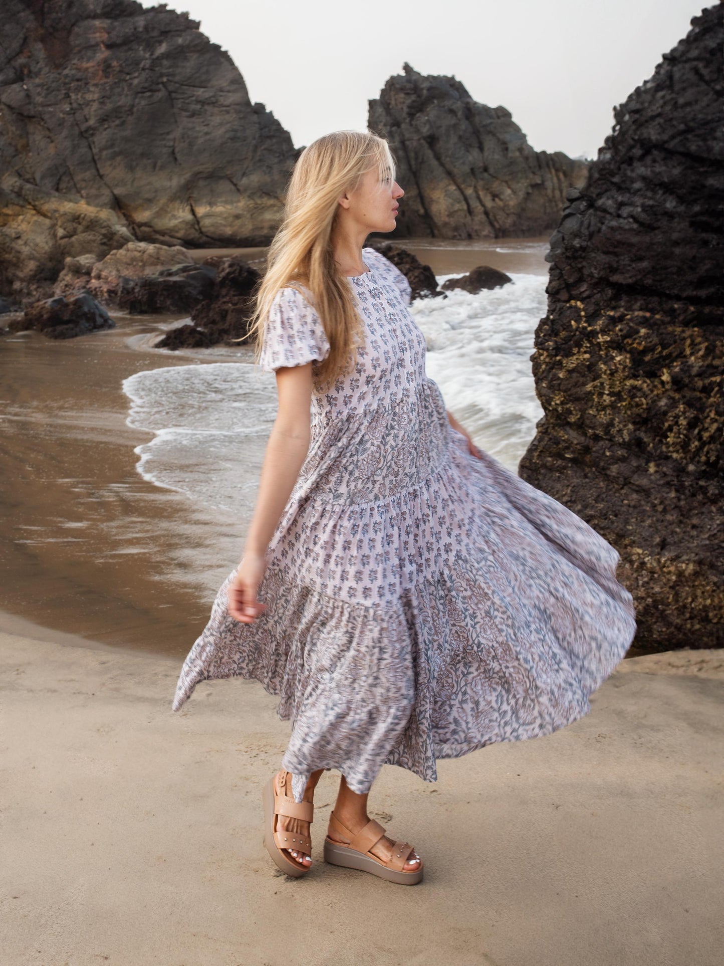 Block print dress, Casual dress, Cotton Summer Dress, Floral Boho Beach Wedding Dress, Vacation Bohemian Long Maxi Pregnancy Button Dress