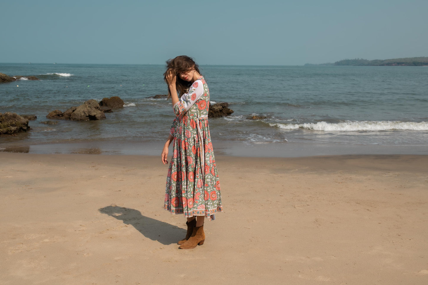 Floral Hand Block Print Maxi Dress | Boho Long Belt Cotton Dress | Summer Beach Midi Dresses | Bohemian Shirt Dress | Vacation Holiday Dress