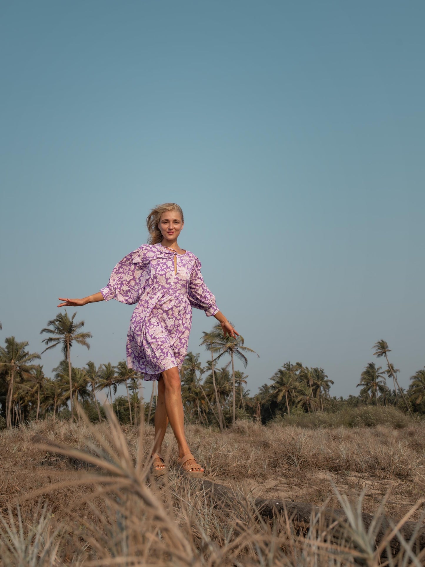 Purple Floral Hand Block Print Mini Dress | Boho Short Cotton Dress | Summer Beach Dresses | Indian Print Custom Resort Romance Dress
