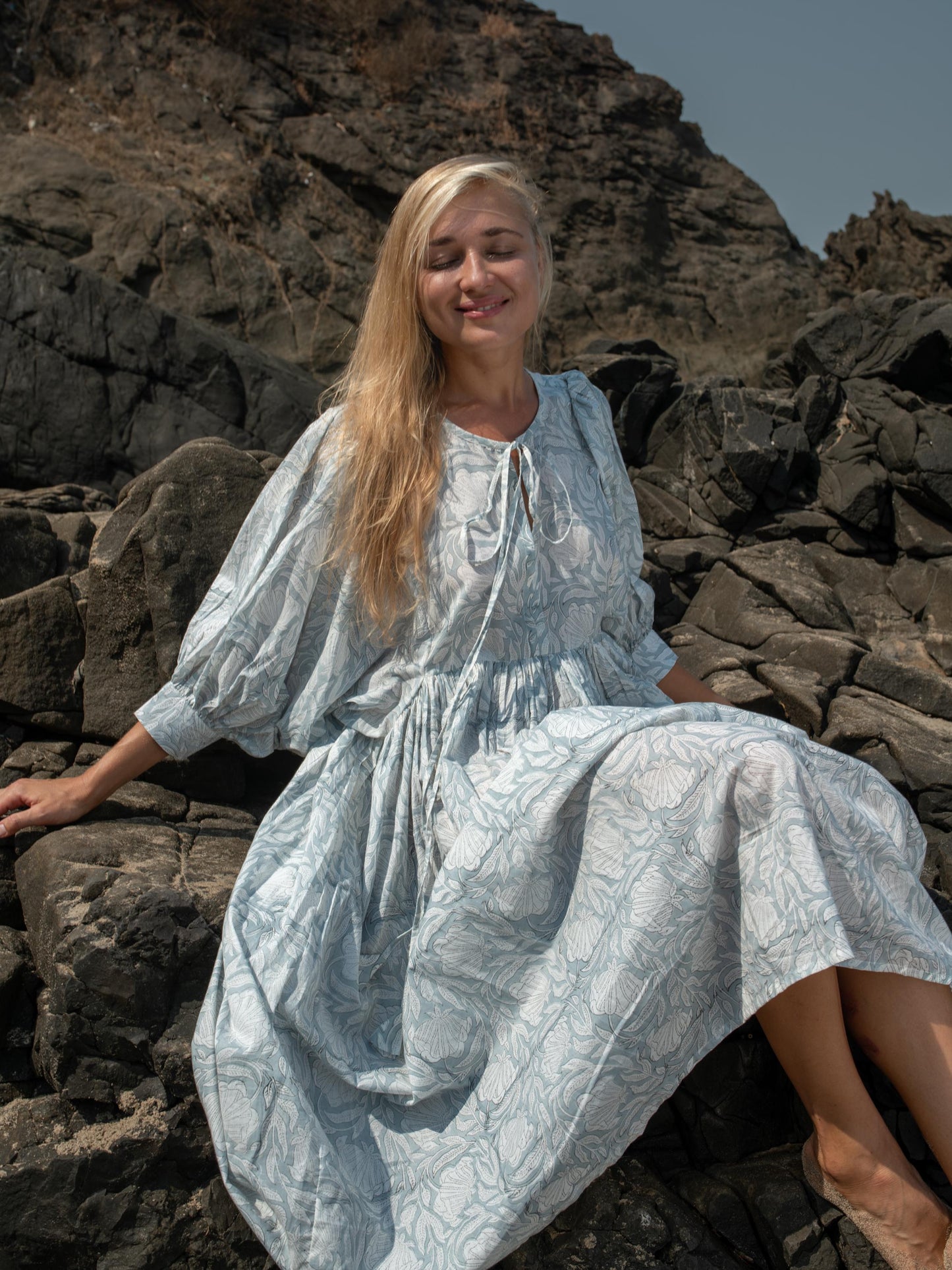 Floral Hand Block Print Kyra Maxi Dress | Bohemian Cotton Dress | Summer Dresses for Women | String Closer Custom Boho Dress Gift For Mom