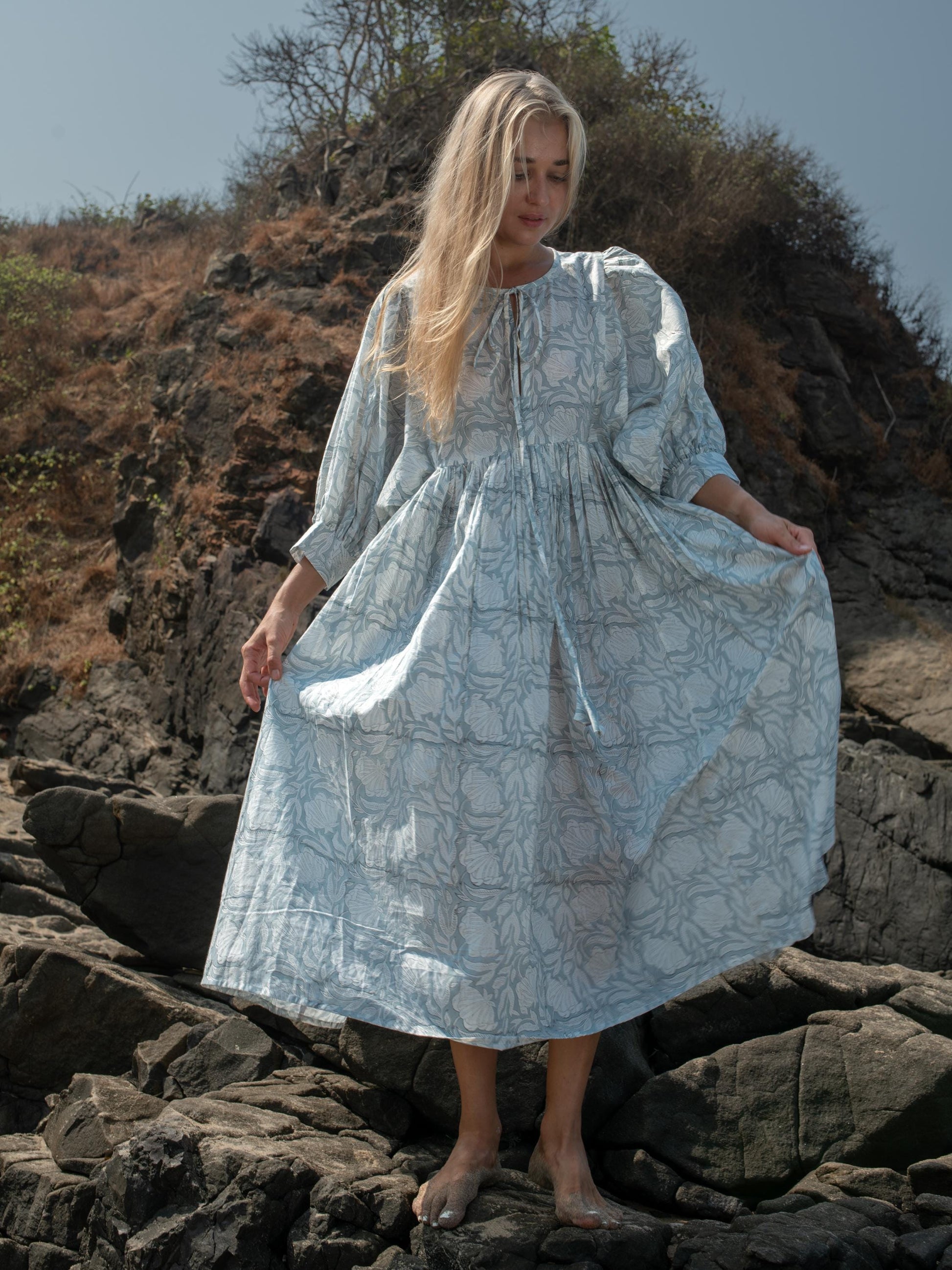 Floral Hand Block Print Kyra Maxi Dress | Bohemian Cotton Dress | Summer Dresses for Women | String Closer Custom Boho Dress Gift For Mom