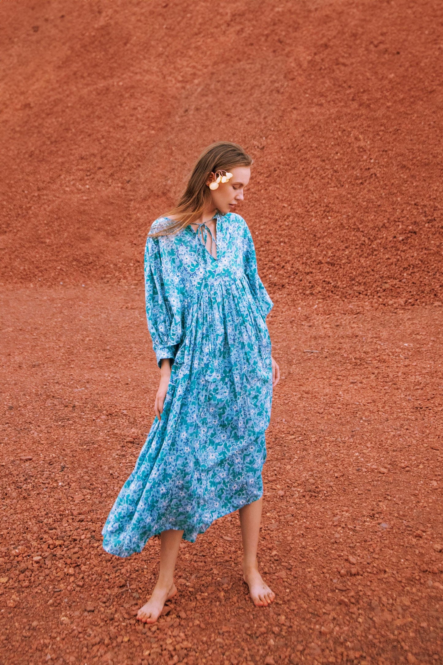 Blue Floral Hand Block Print Kyra Maxi Dress | Bohemian Cotton Dress | Summer Dresses for Women | String Closer Custom Dress Gift For Mum