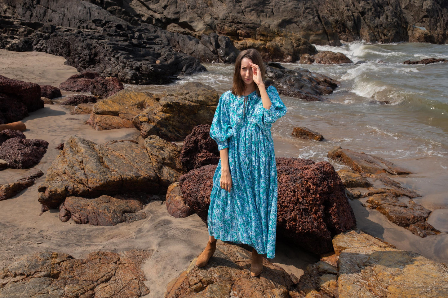 Blue Floral Hand Block Print Kyra Maxi Dress | Bohemian Cotton Dress | Summer Dresses for Women | String Closer Custom Dress Gift For Mum