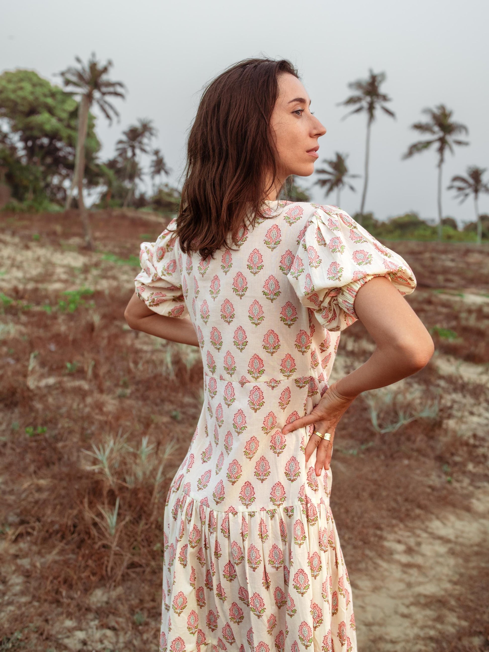 Cotton Long Maxi Warp Dress, Indian Block Print Dress, Tiered Cotton Custom Comfy Dress, Boho Puff Sleeve Dress, Honeymoon Wedding Dress