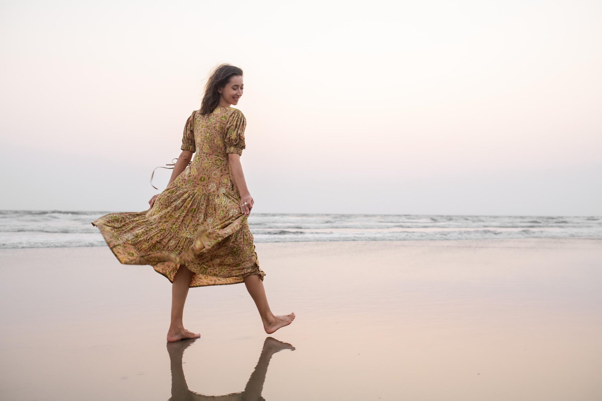 Block Print Maxi Warp Dress, Indian Cotton Long Dress, Tiered Midi Custom Comfy Dress, Boho Puff Sleeve Dress, Honeymoon Beach Wedding Dress