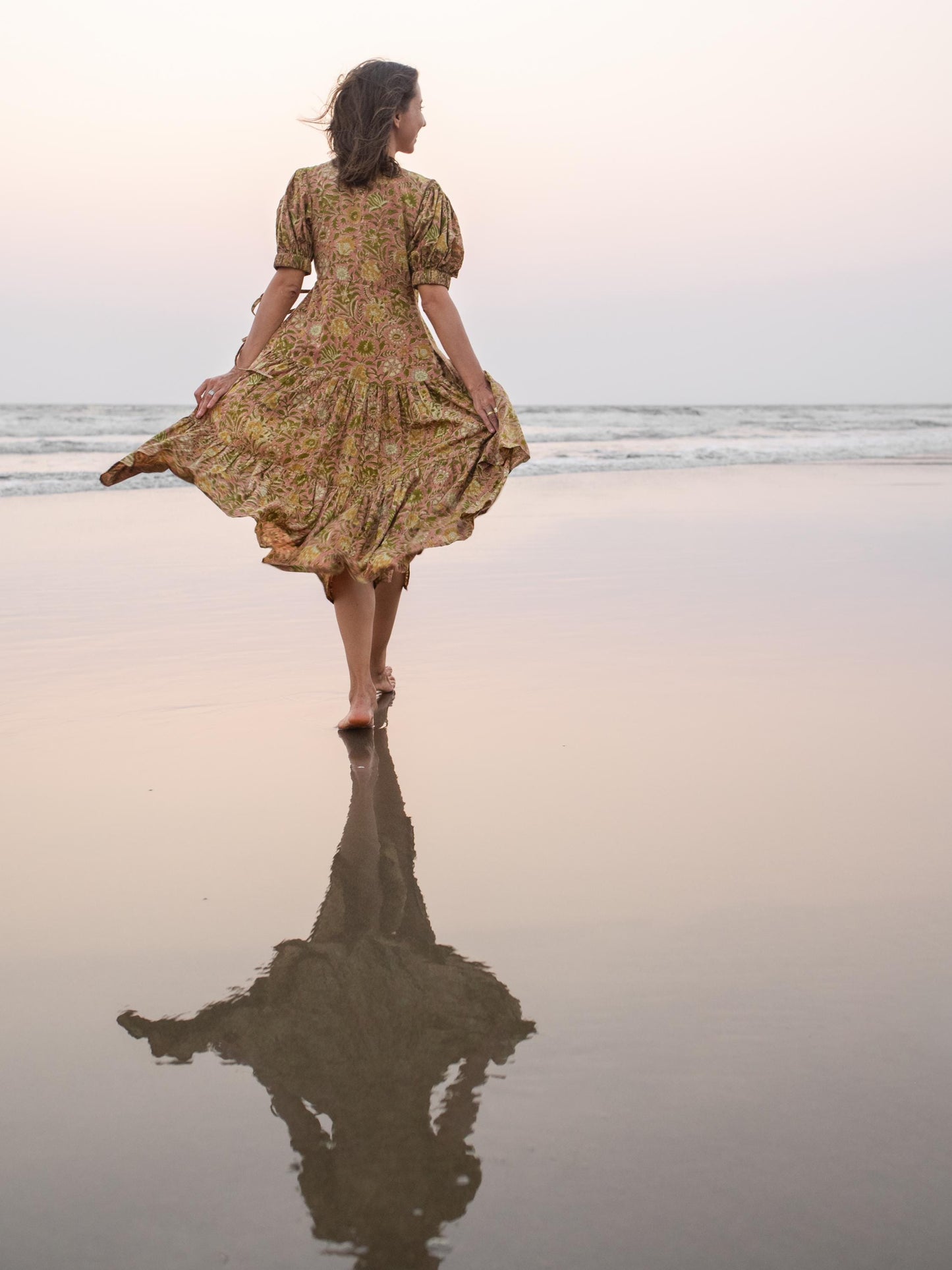 Block Print Maxi Warp Dress, Indian Cotton Long Dress, Tiered Midi Custom Comfy Dress, Boho Puff Sleeve Dress, Honeymoon Beach Wedding Dress