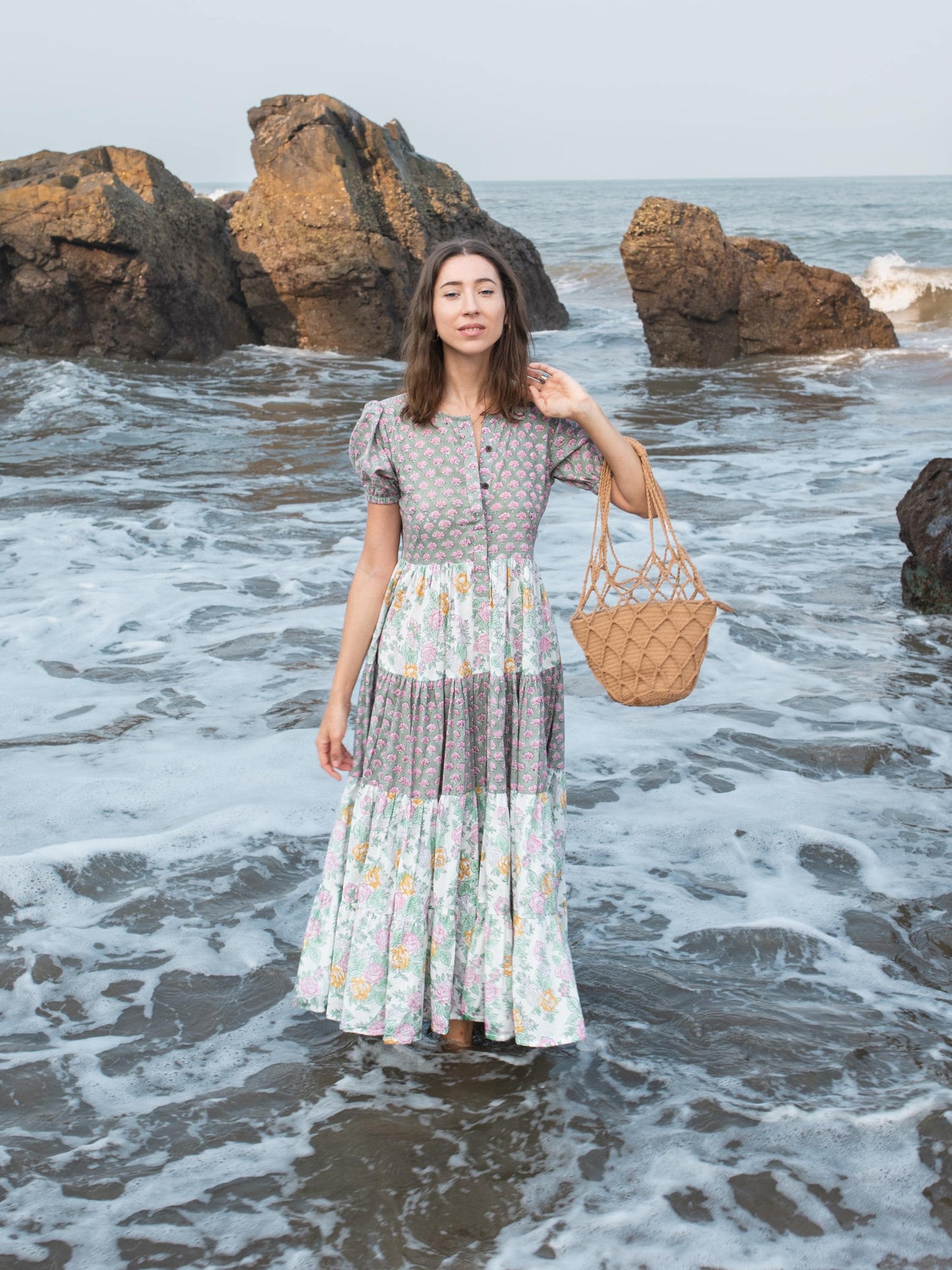 Block print dress, Women dress, Cotton Summer Dress, Floral Boho Beach Wedding Dress, Vacation Bohemian Long Maxi Pregnancy Button Dress