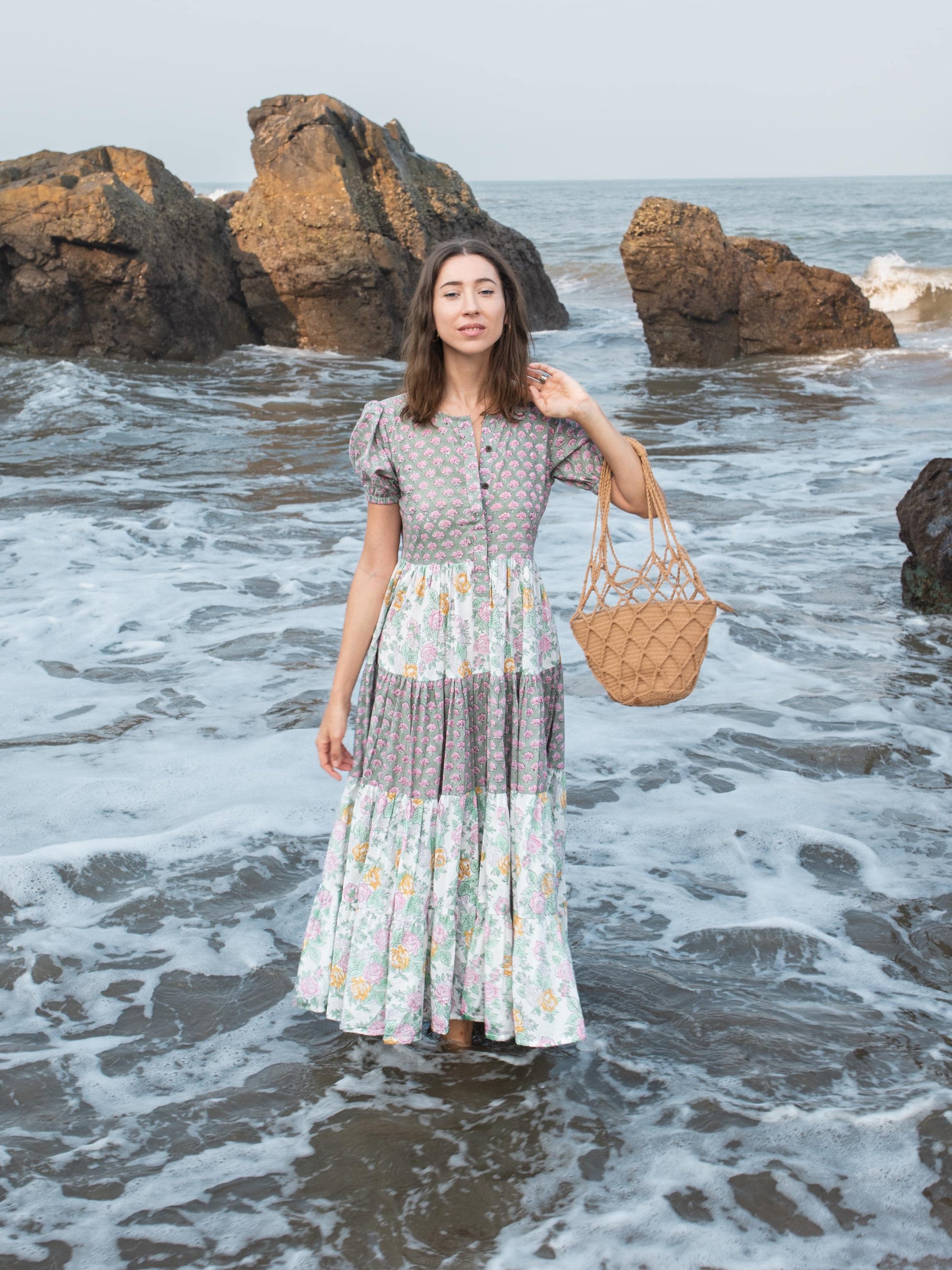 Block print dress, Women dress, Cotton Summer Dress, Floral Boho Beach Wedding Dress, Vacation Bohemian Long Maxi Pregnancy Button Dress