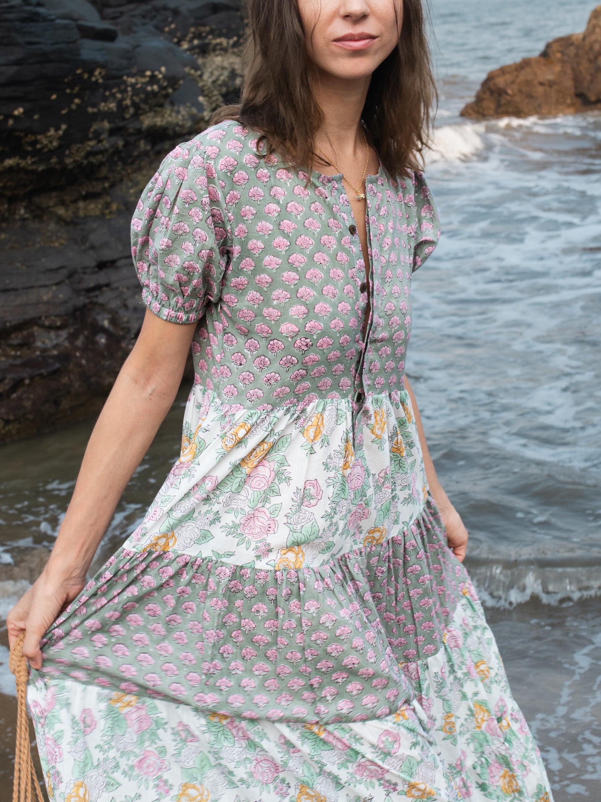 Block print dress, Women dress, Cotton Summer Dress, Floral Boho Beach Wedding Dress, Vacation Bohemian Long Maxi Pregnancy Button Dress