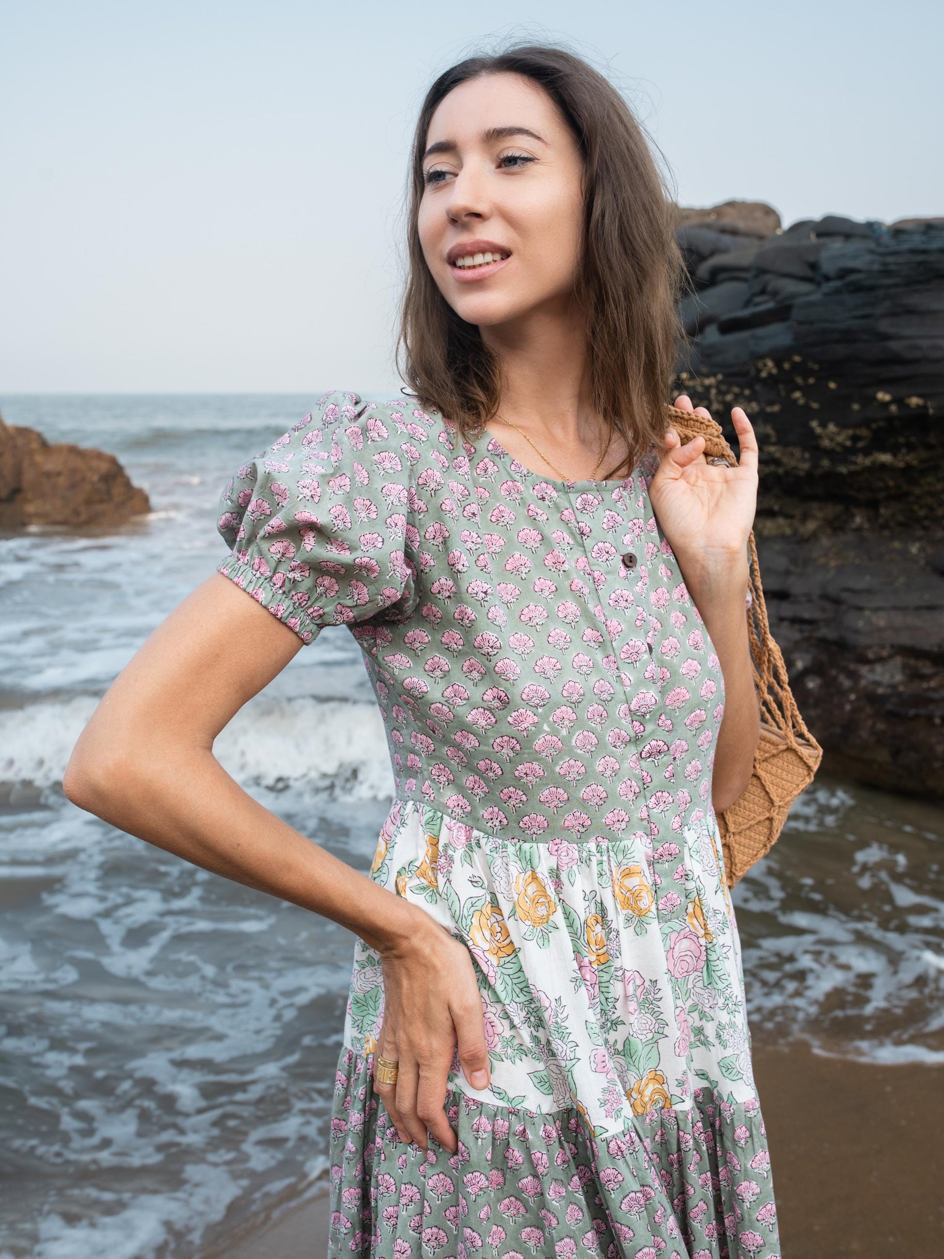 Block print dress, Women dress, Cotton Summer Dress, Floral Boho Beach Wedding Dress, Vacation Bohemian Long Maxi Pregnancy Button Dress