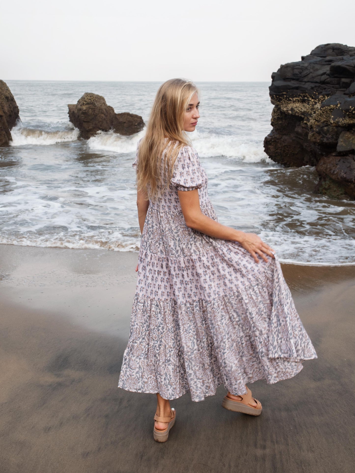 Block print dress, Casual dress, Cotton Summer Dress, Floral Boho Beach Wedding Dress, Vacation Bohemian Long Maxi Pregnancy Button Dress