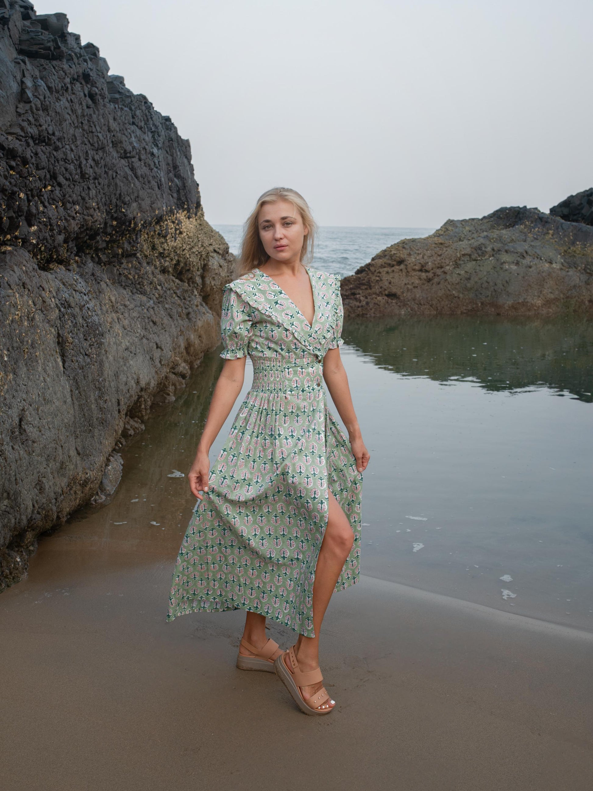 Cotton Long Maxi Warp Dress, Indian Block Print Dress, Bridesmaid Cotton Custom Comfy Dress, Boho Puff Sleeve Dress, Honeymoon Wedding Dress