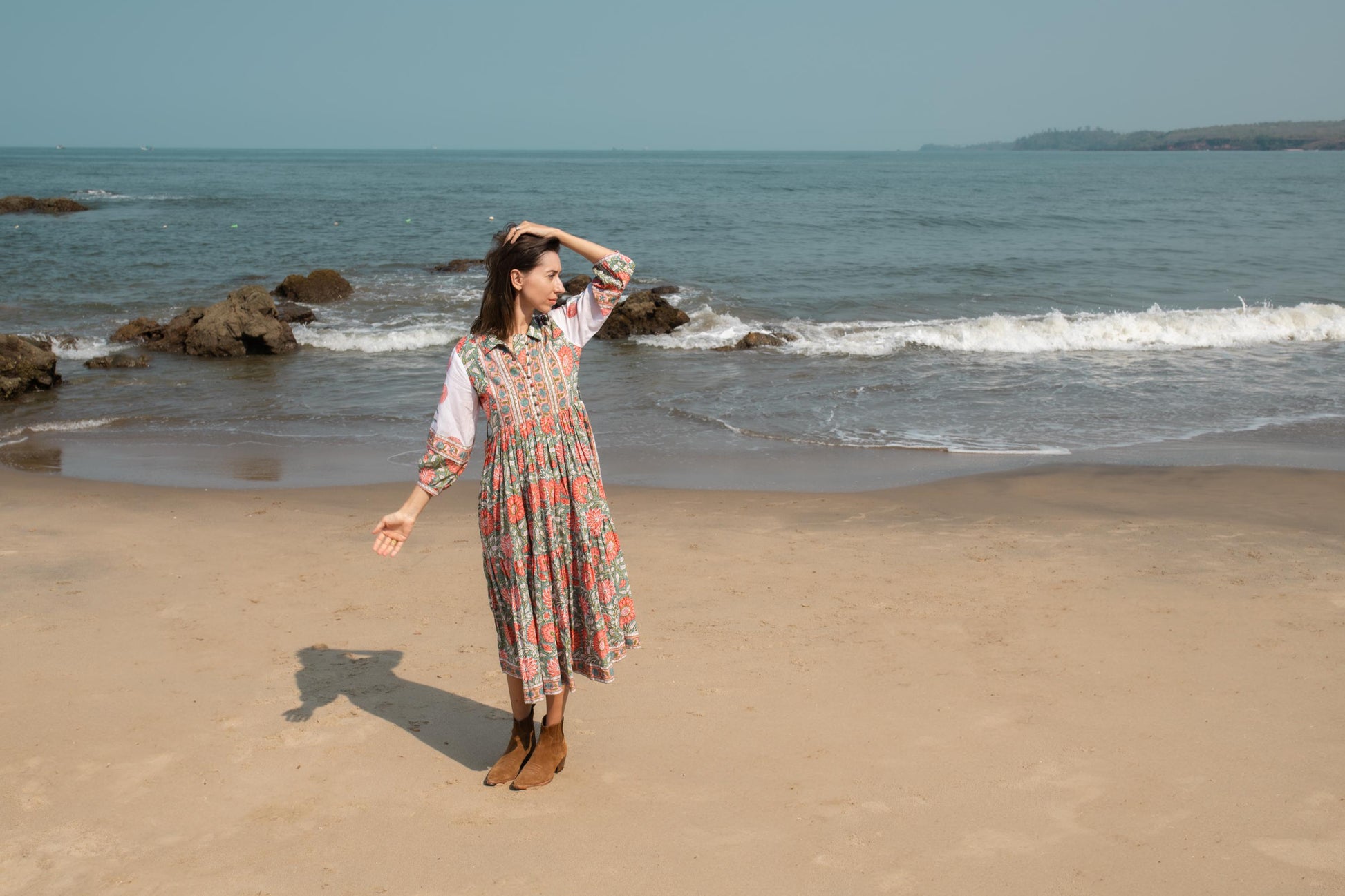 Floral Hand Block Print Maxi Dress | Boho Long Belt Cotton Dress | Summer Beach Midi Dresses | Bohemian Shirt Dress | Vacation Holiday Dress