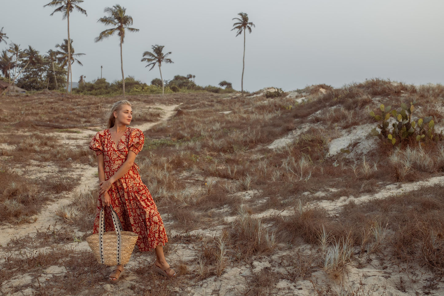 Earthy Red Hand Block Print Warp Dress, Long Maxi Dress, Summer Tiered Cotton Custom Dress, Boho Gypsy Midi Dress, Honeymoon Wedding Dress
