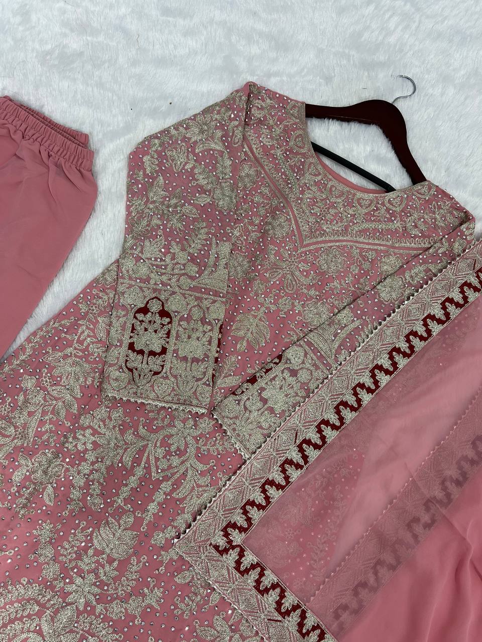 Presenting New Collection In Heavy Georgette Top-Plazzo And Dupatta Set Fully Stitched Ready To Wear