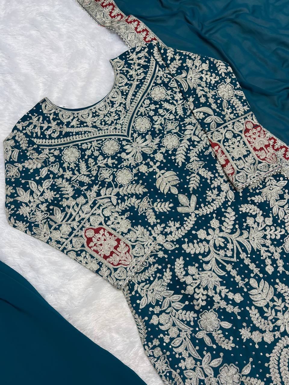 Presenting New Collection In Heavy Georgette Top-Plazzo And Dupatta Set Fully Stitched Ready To Wear