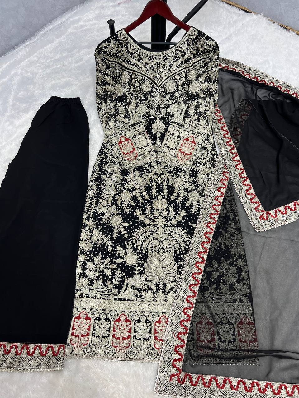 Presenting New Collection In Heavy Georgette Top-Plazzo And Dupatta Set Fully Stitched Ready To Wear