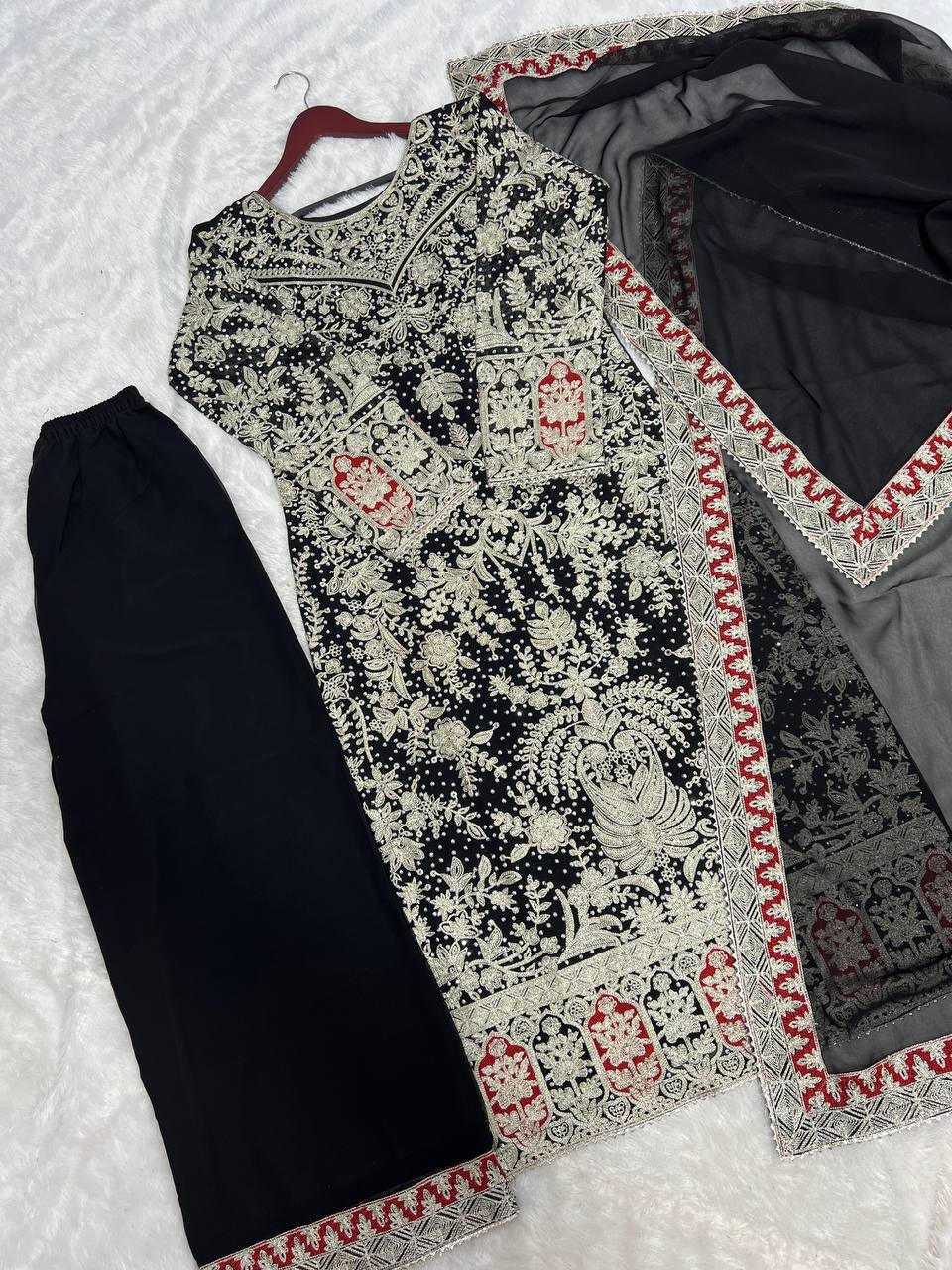 Presenting New Collection In Heavy Georgette Top-Plazzo And Dupatta Set Fully Stitched Ready To Wear