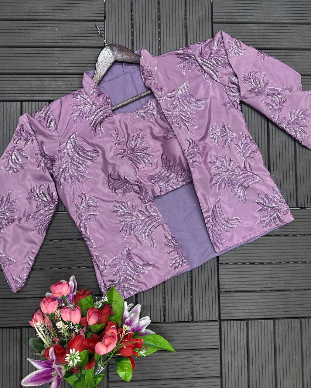 "Elegant Heavy Satin Saree with Embroidered Jacket and Blouse"