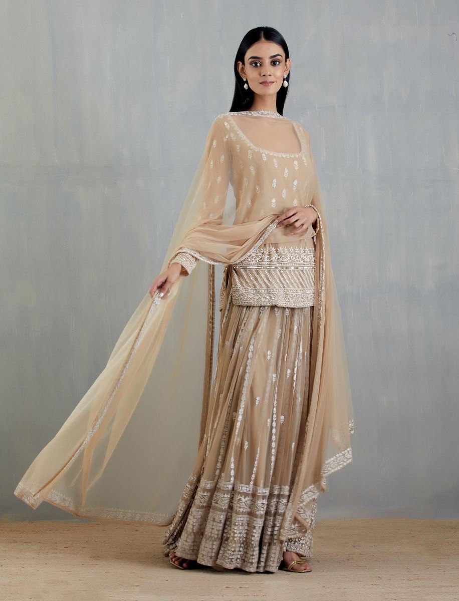"Elegant Foux Gorgette Ensemble with Thread Sequence Work"