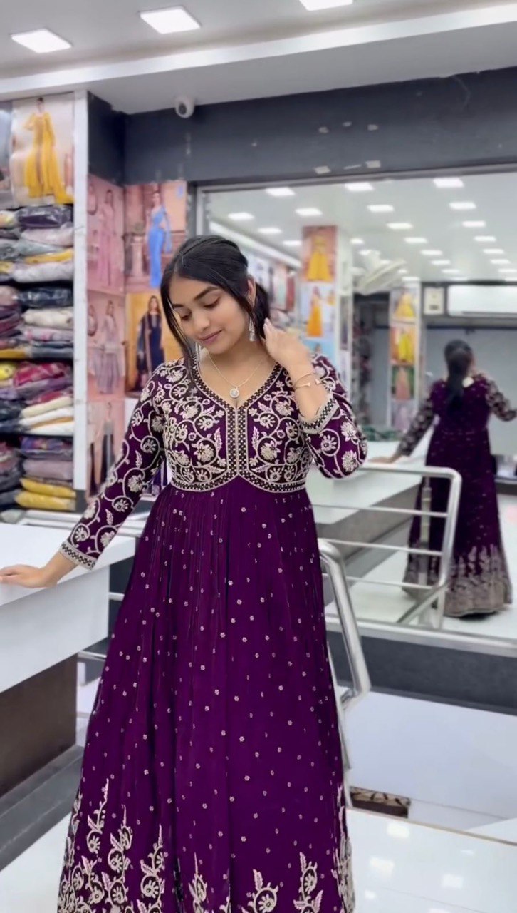 "Elegant Foux Gorgette Top & Plazo Set with Thread Work and Sequins"