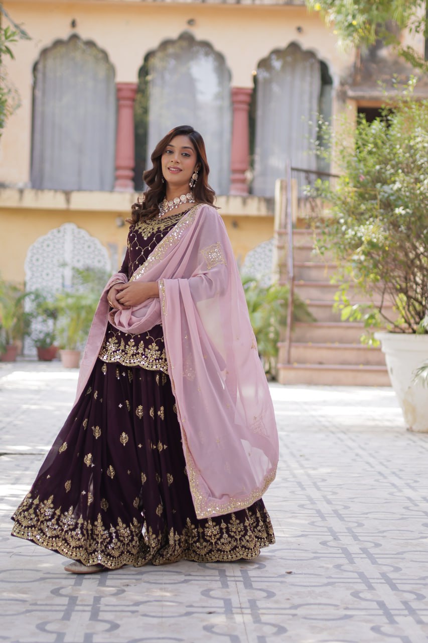 "Elegant Faux Blooming Sequins Embroidered Kurti, Plazzo, and Dupatta Set"