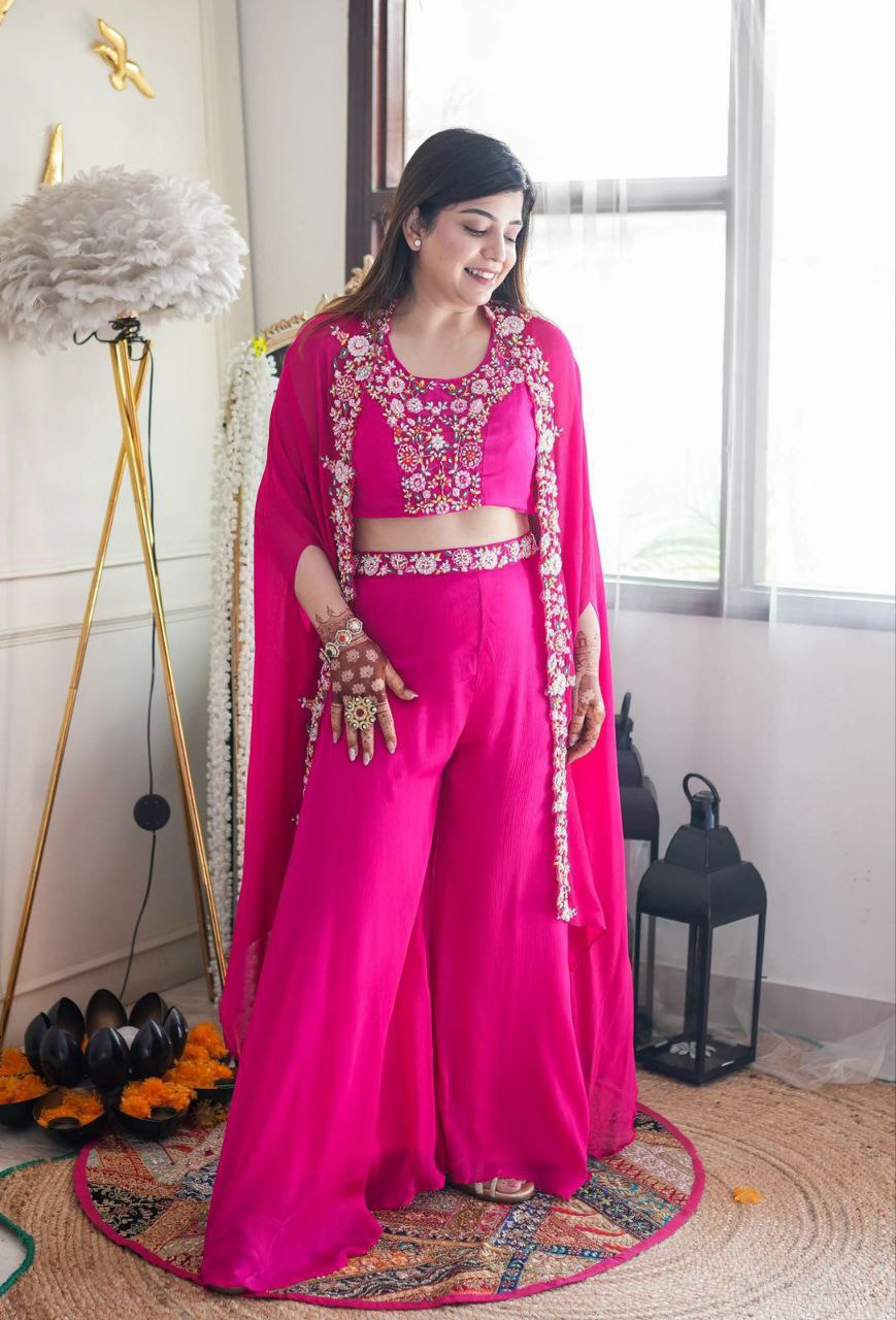 "Elegant Indo-Western Sharara Set with Sequin Embroidery"