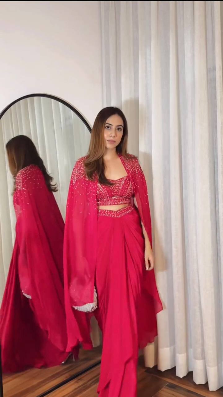 "Elegant French Silk Ensemble with Sequence Embroidery"