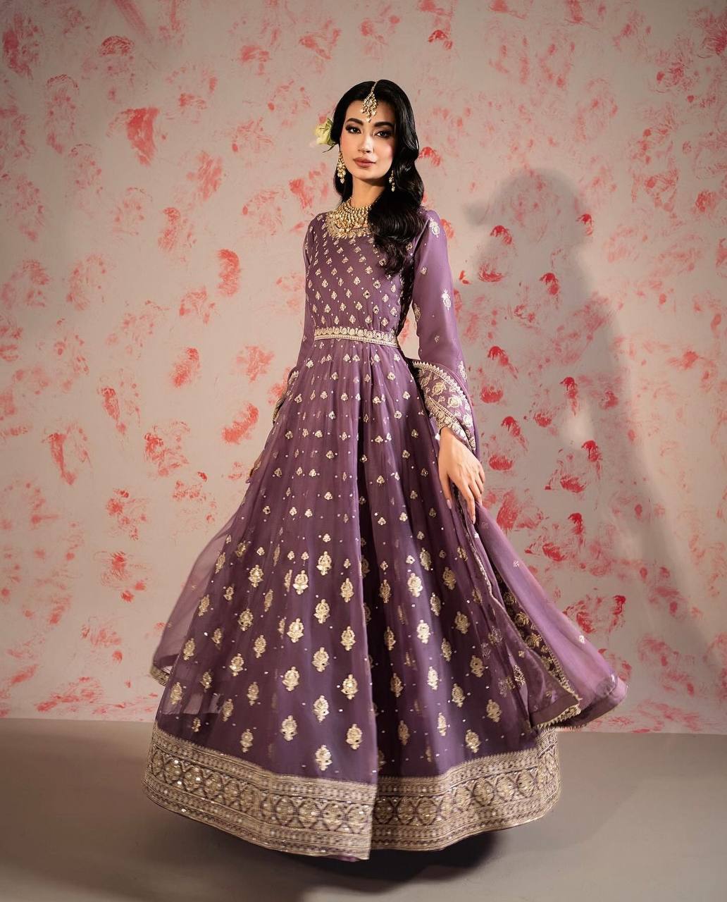 "Elegant Chinnon Silk Gwon Set with Heavy Embroidery & Sequence Work"