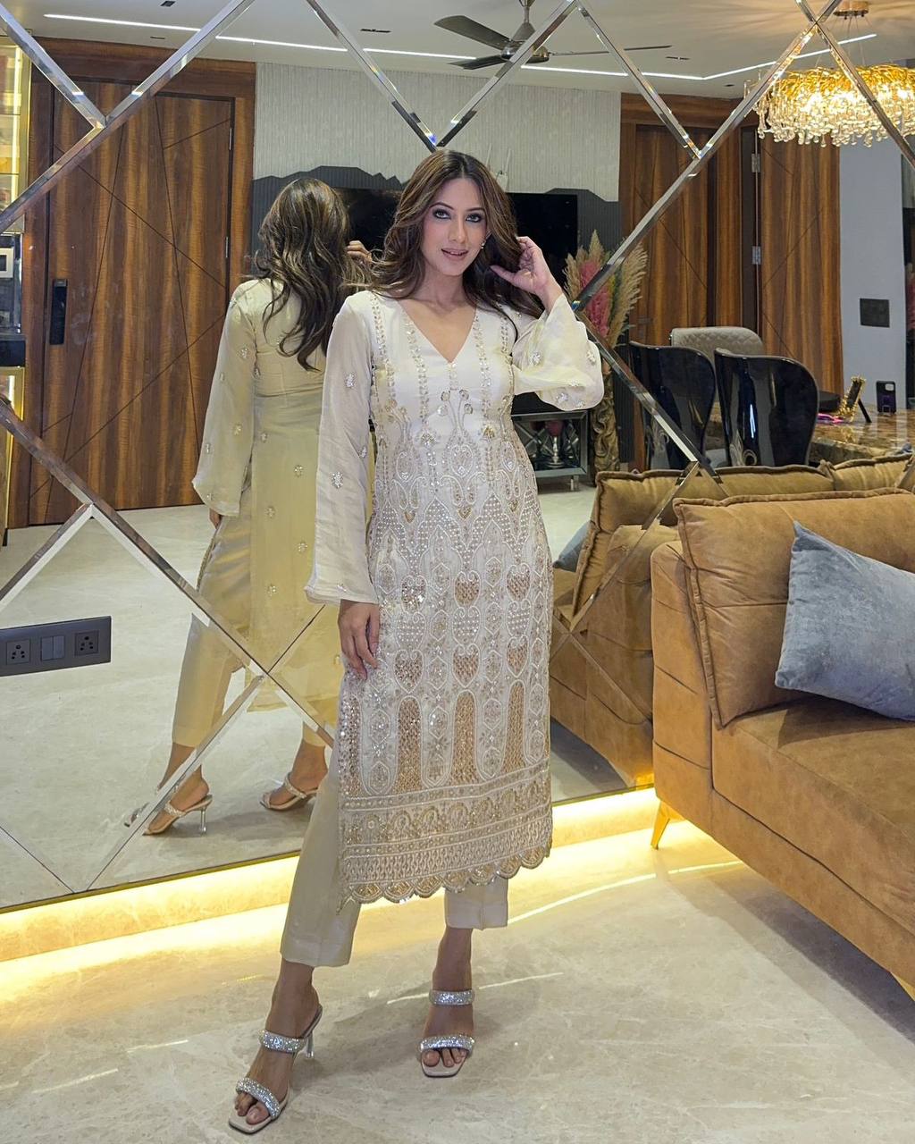 "Elegant Fox Georgette Sequence Embroidered Top, Pant & Dupatta Set"