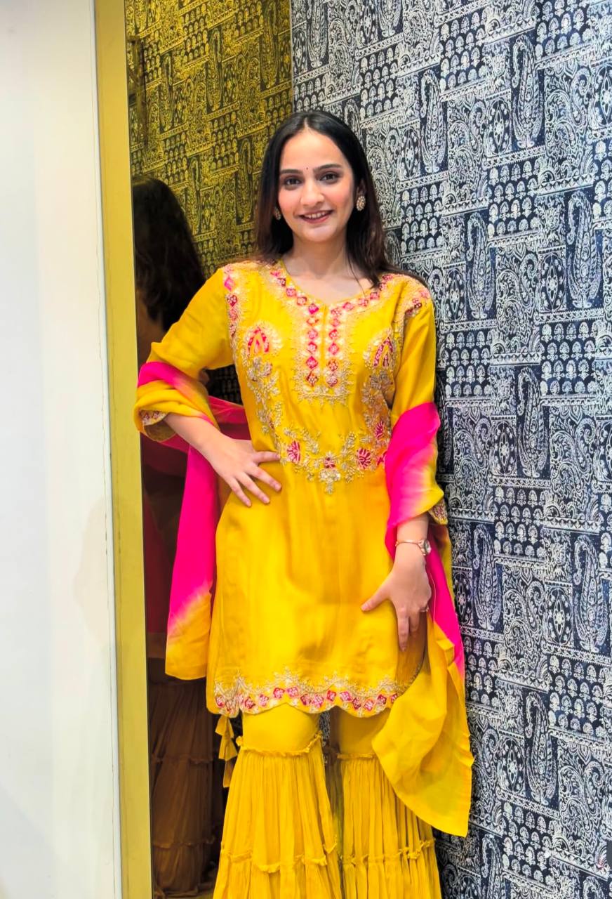 "Elegance in Silk: Designer Top, Sarara & Dupatta Set"