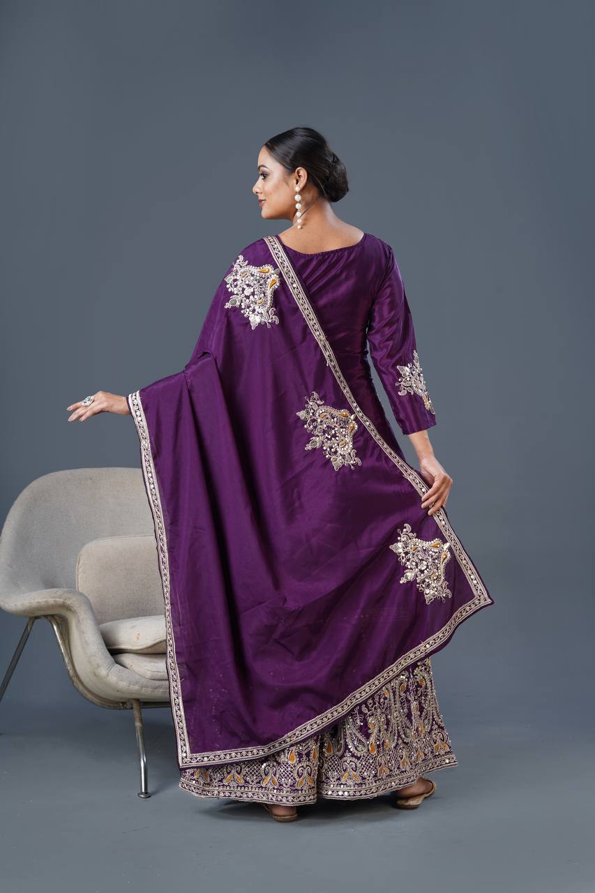 "Elegant Chinnon Silk Ensemble with Heavy Embroidery and Sequence Work"