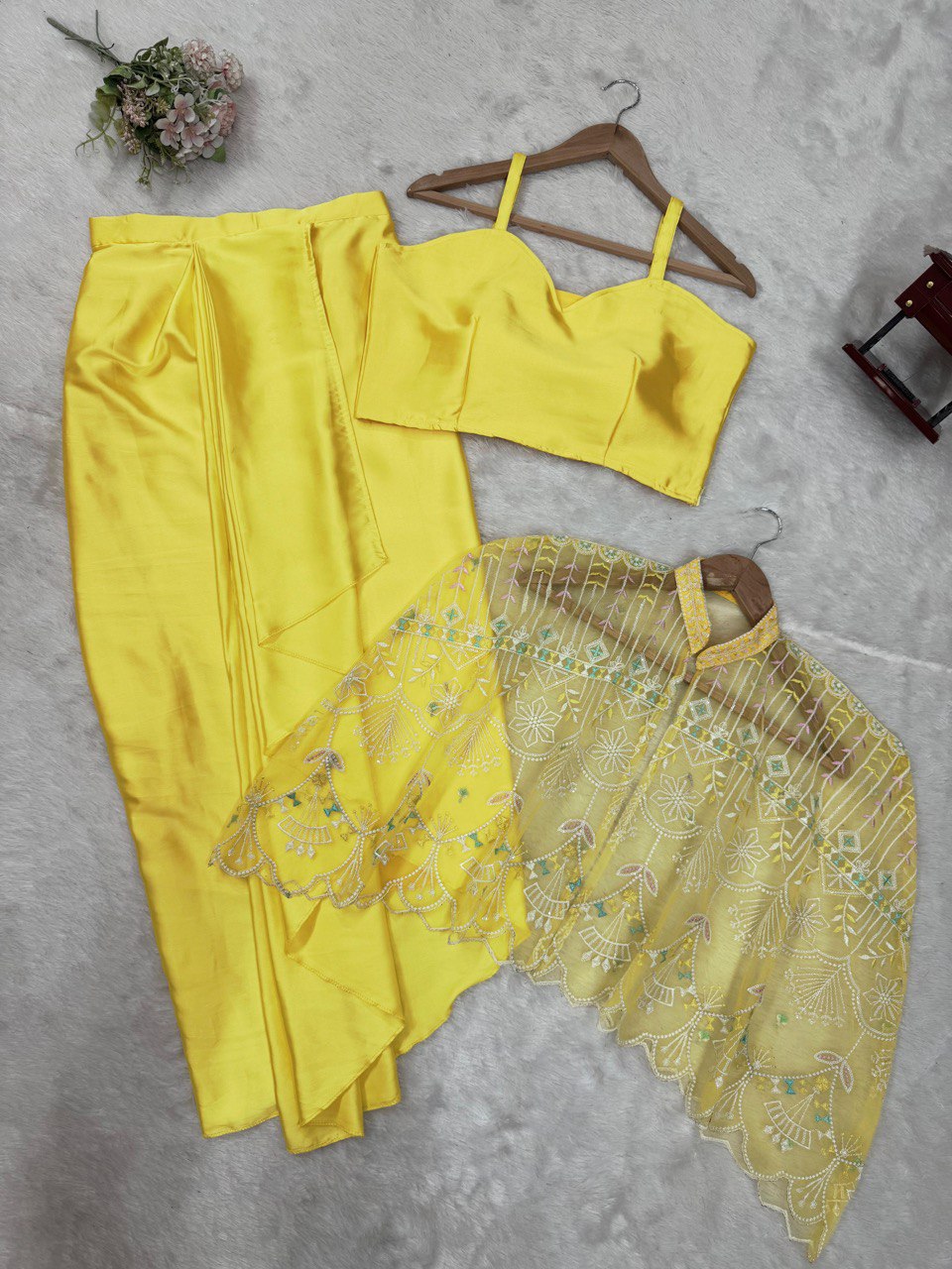 "Elegant Dhoti Set with Tube Blouse and Koti - Complete Traditional Ensemble"