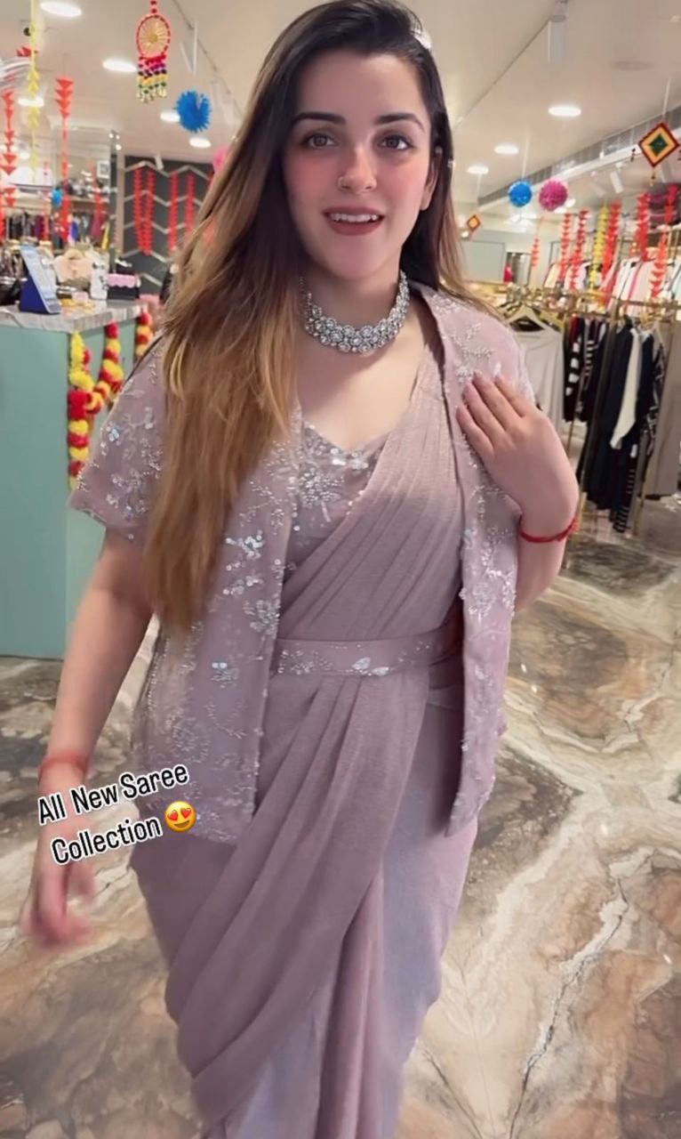 "Elegant Heavy Barbari Saree Set with Embroidered Jacket, Blouse & Belt"