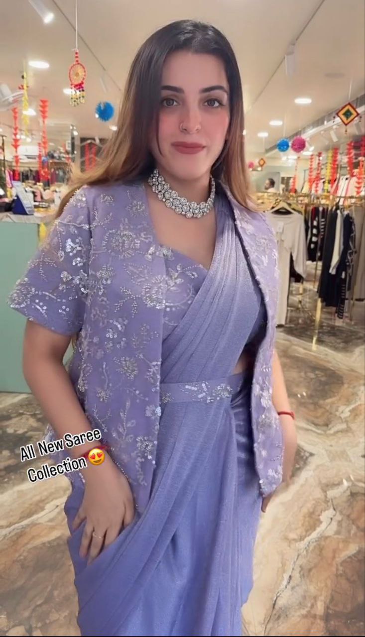 "Elegant Heavy Barbari Saree Set with Embroidered Jacket, Blouse & Belt"