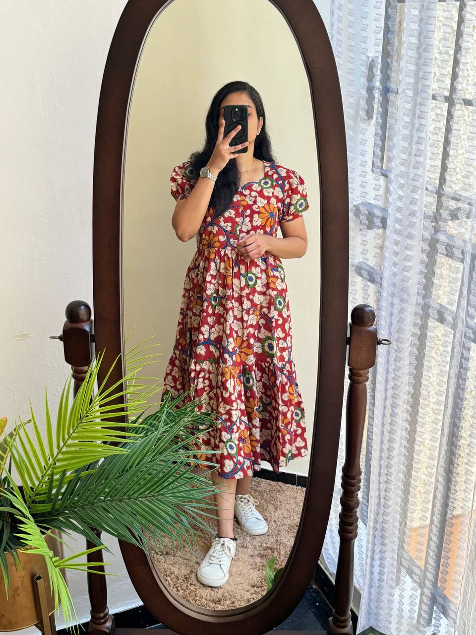 "Elegant Kalamkari Print Cotton Dress - Feeding Friendly, Soft & Flowy!"