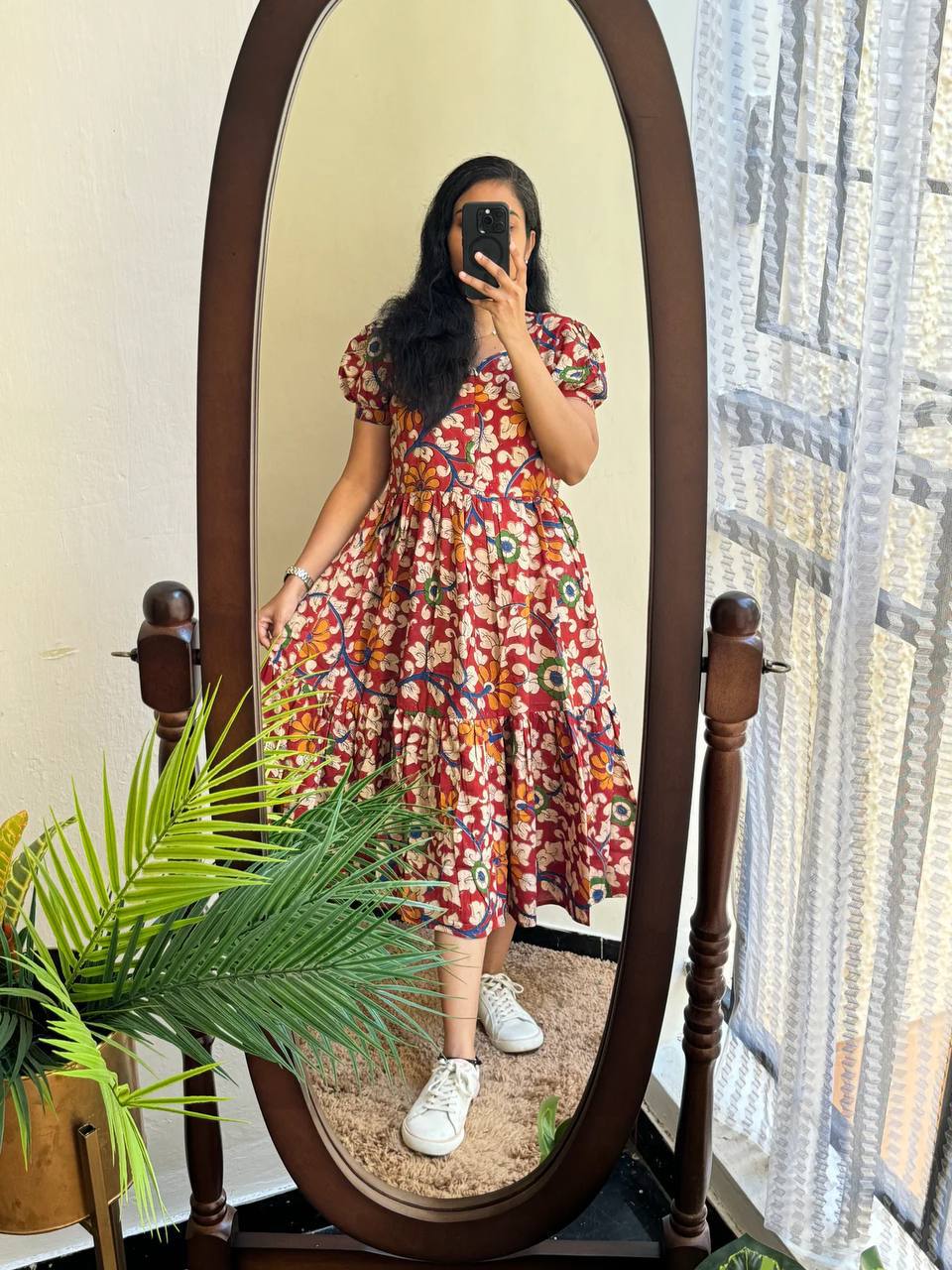 "Elegant Kalamkari Print Cotton Dress - Feeding Friendly, Soft & Flowy!"