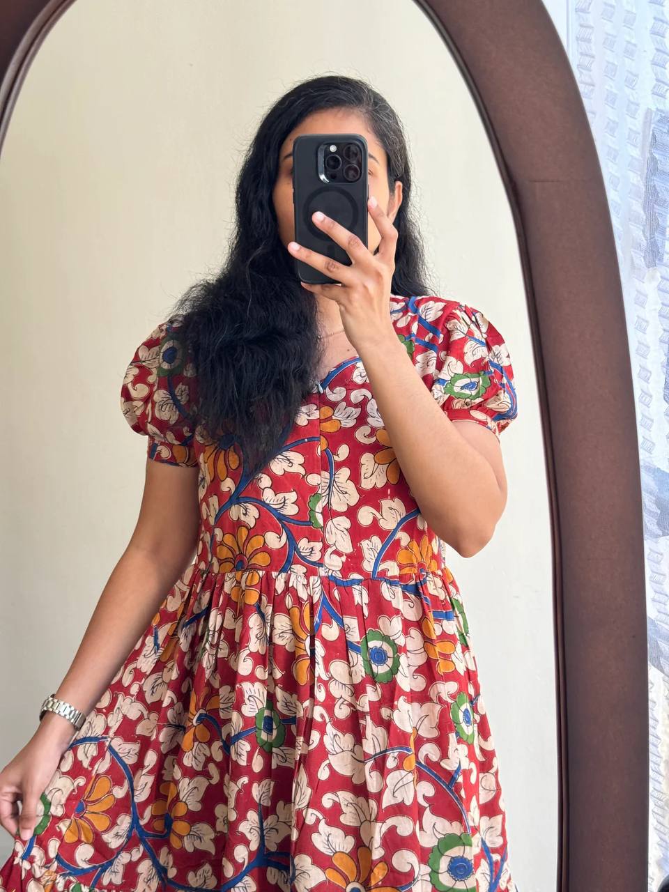 "Elegant Kalamkari Print Cotton Dress - Feeding Friendly, Soft & Flowy!"